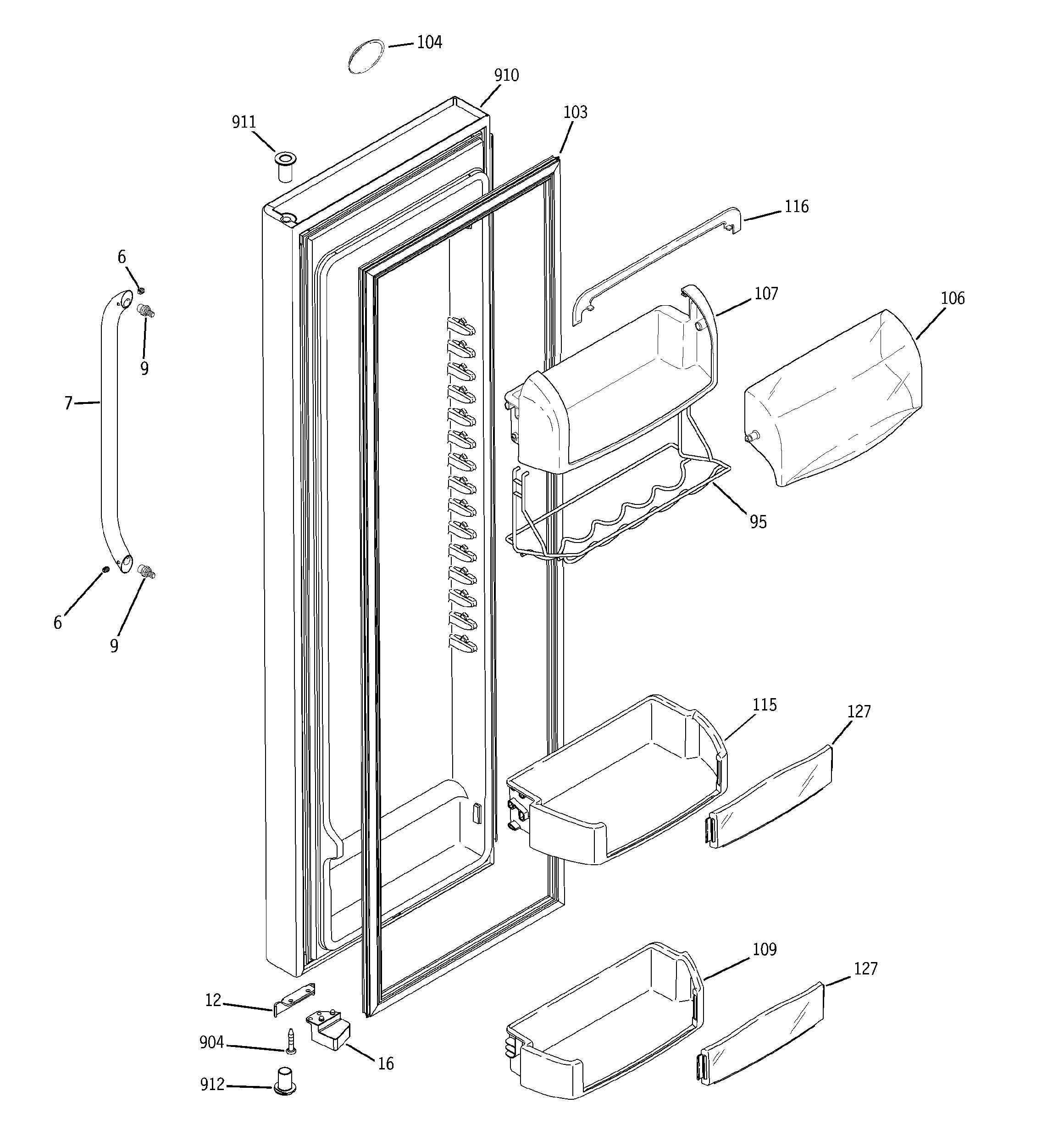 GE DSHF5PGXAEWW fresh food door diagram