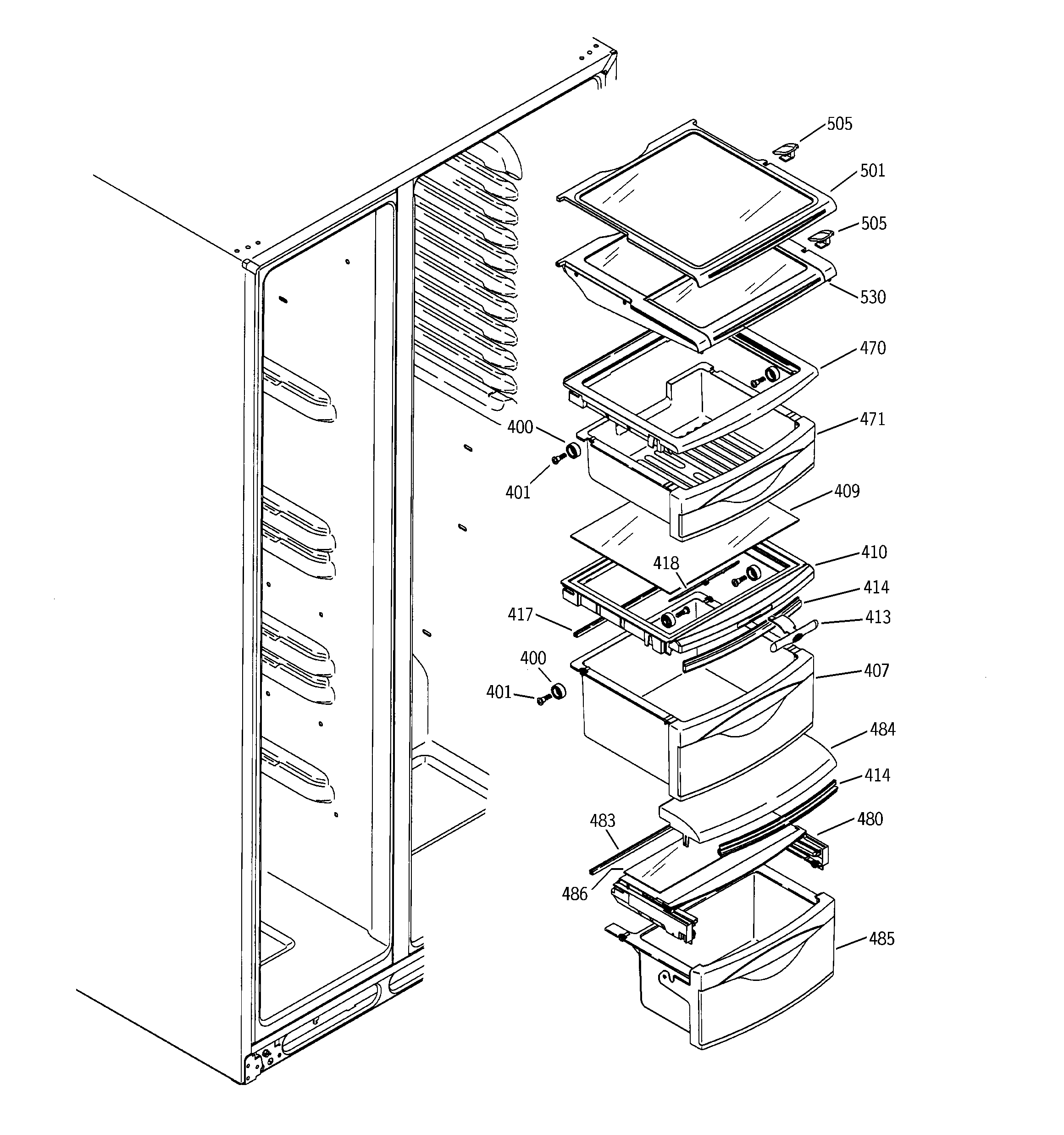 GE GSHS5PGXAESS fresh food shelves diagram