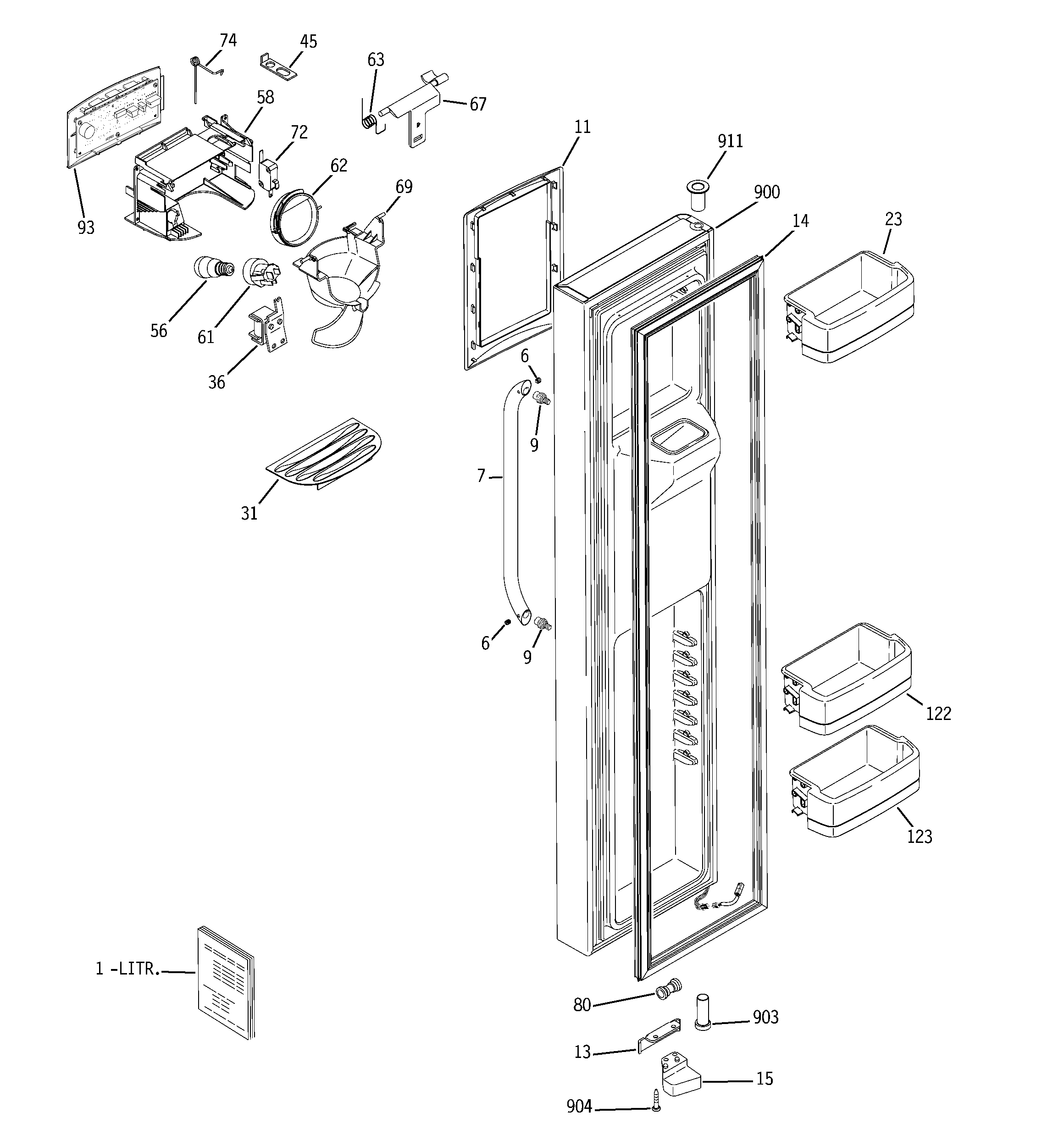 GE LSHF5MGXBEBB freezer door diagram