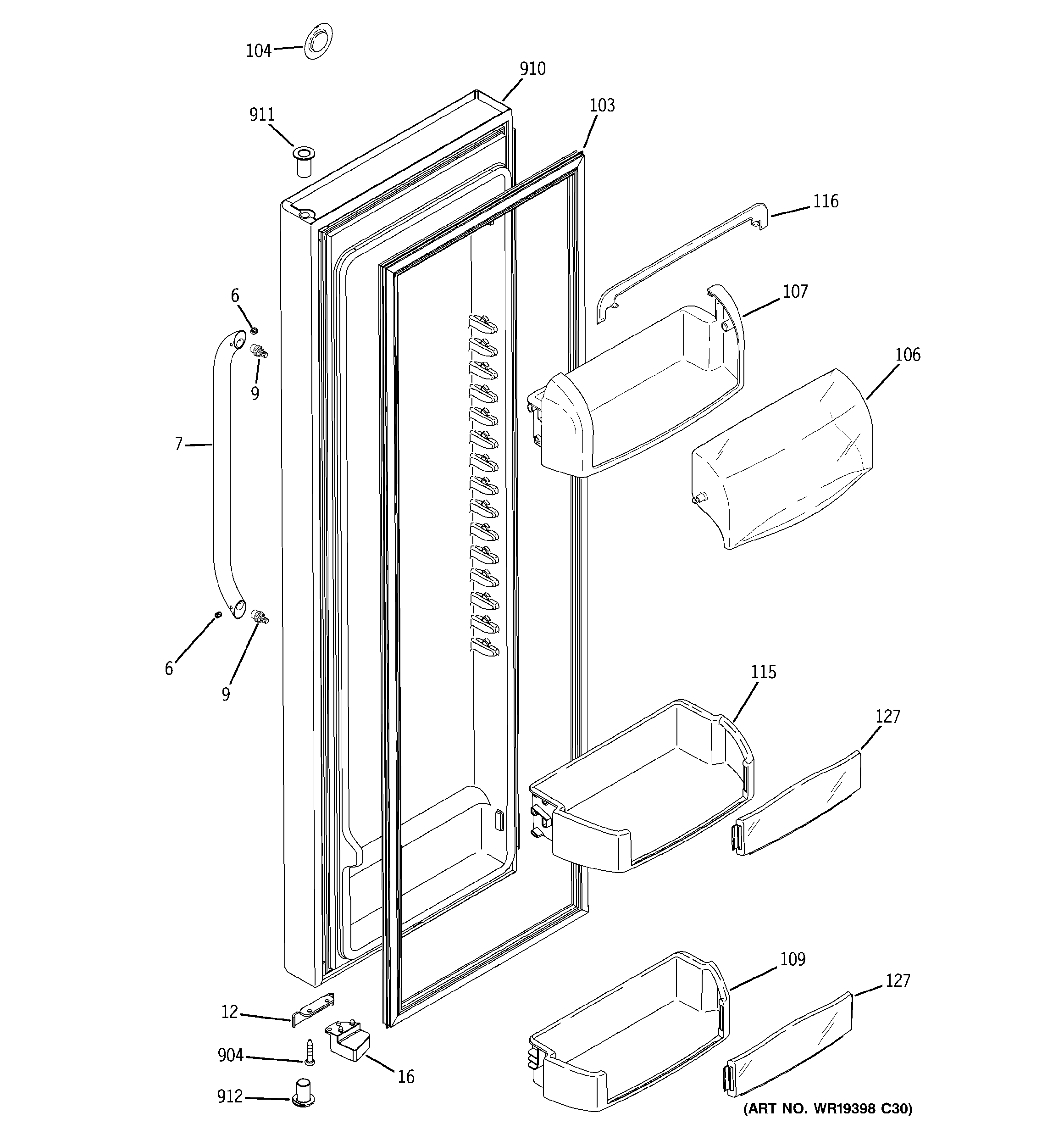 GE LSHF5MGXBEBB fresh food door diagram