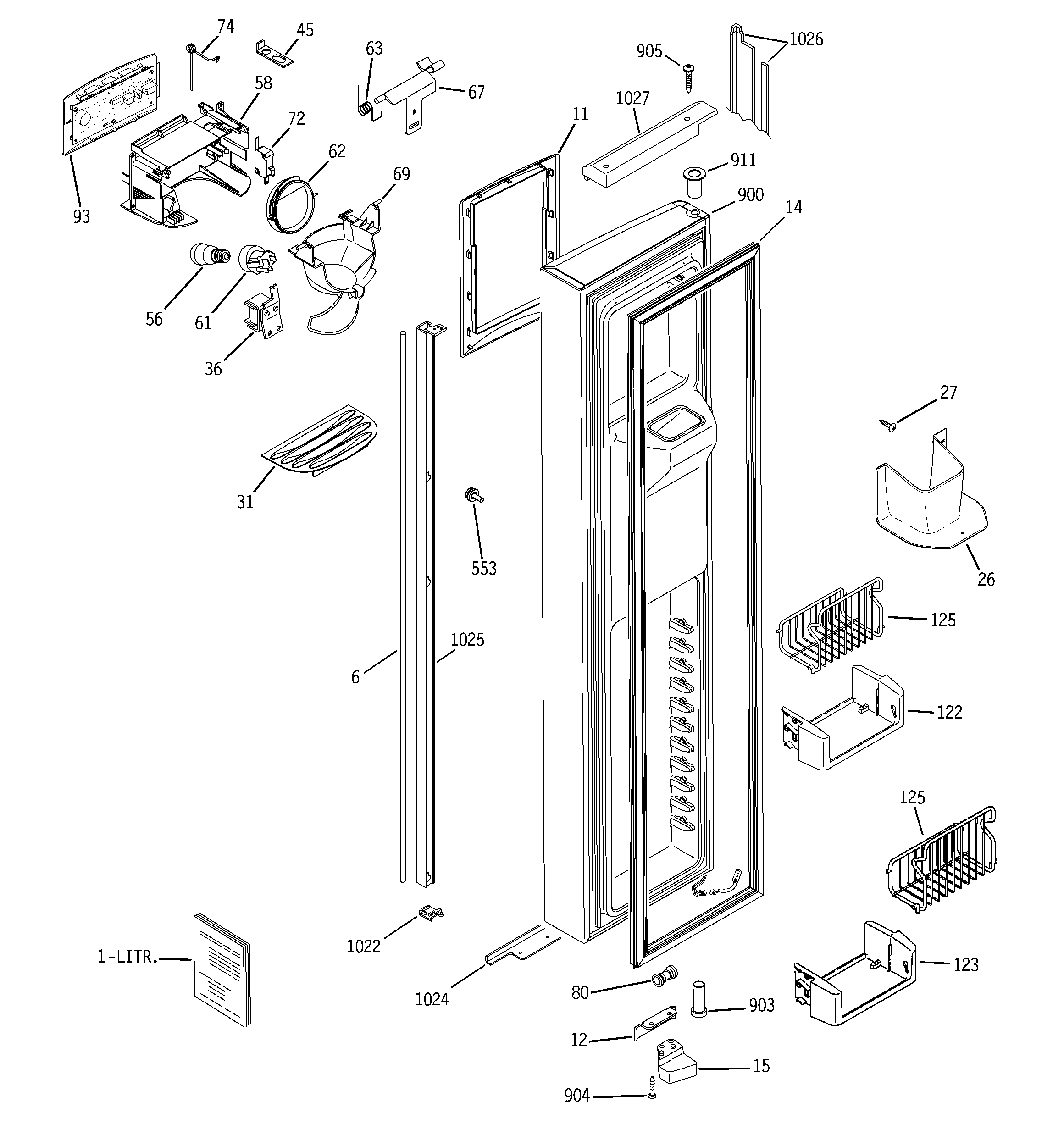 GE PJE25PGTFFKB freezer door diagram