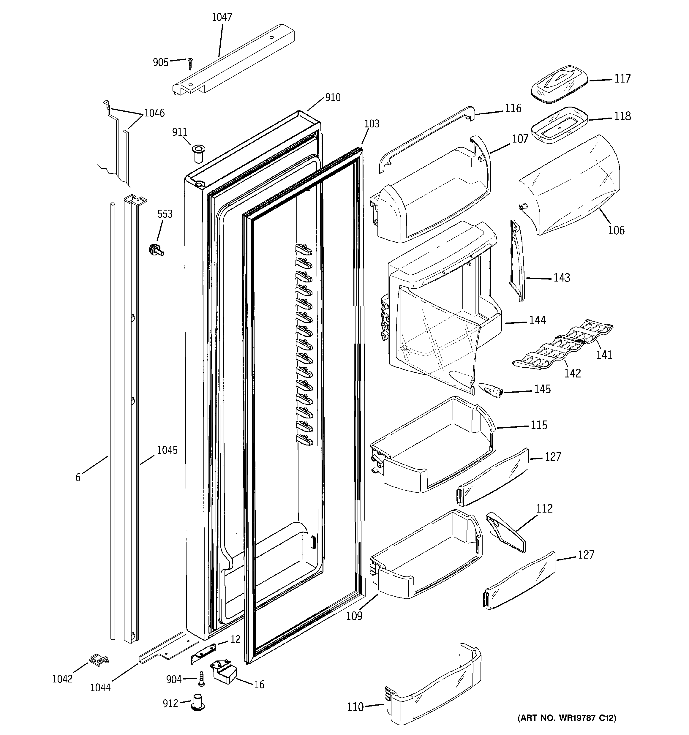 GE PJE25PGTFFKB fresh food door diagram