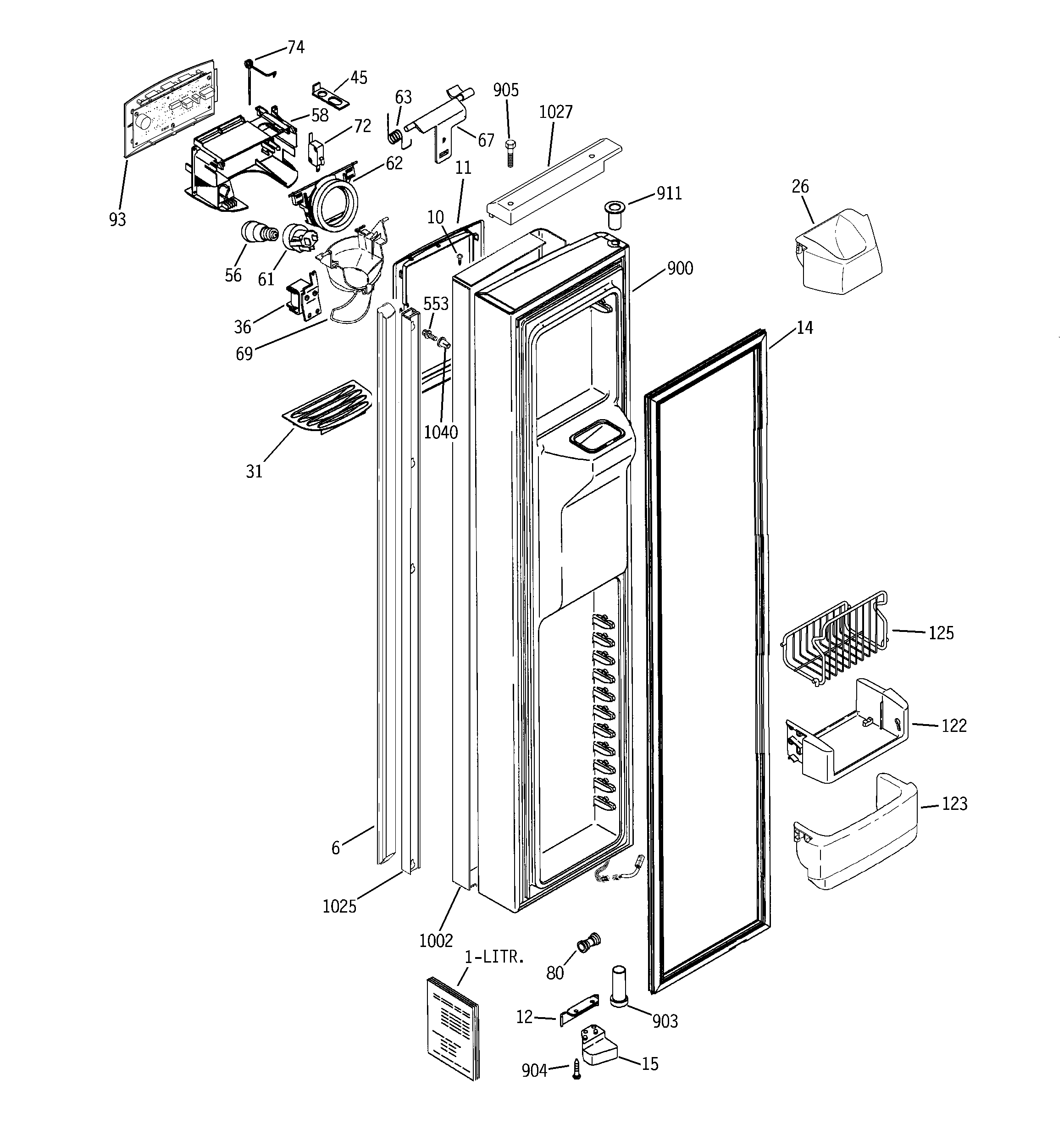GE PJE25PGTFFSV freezer door diagram