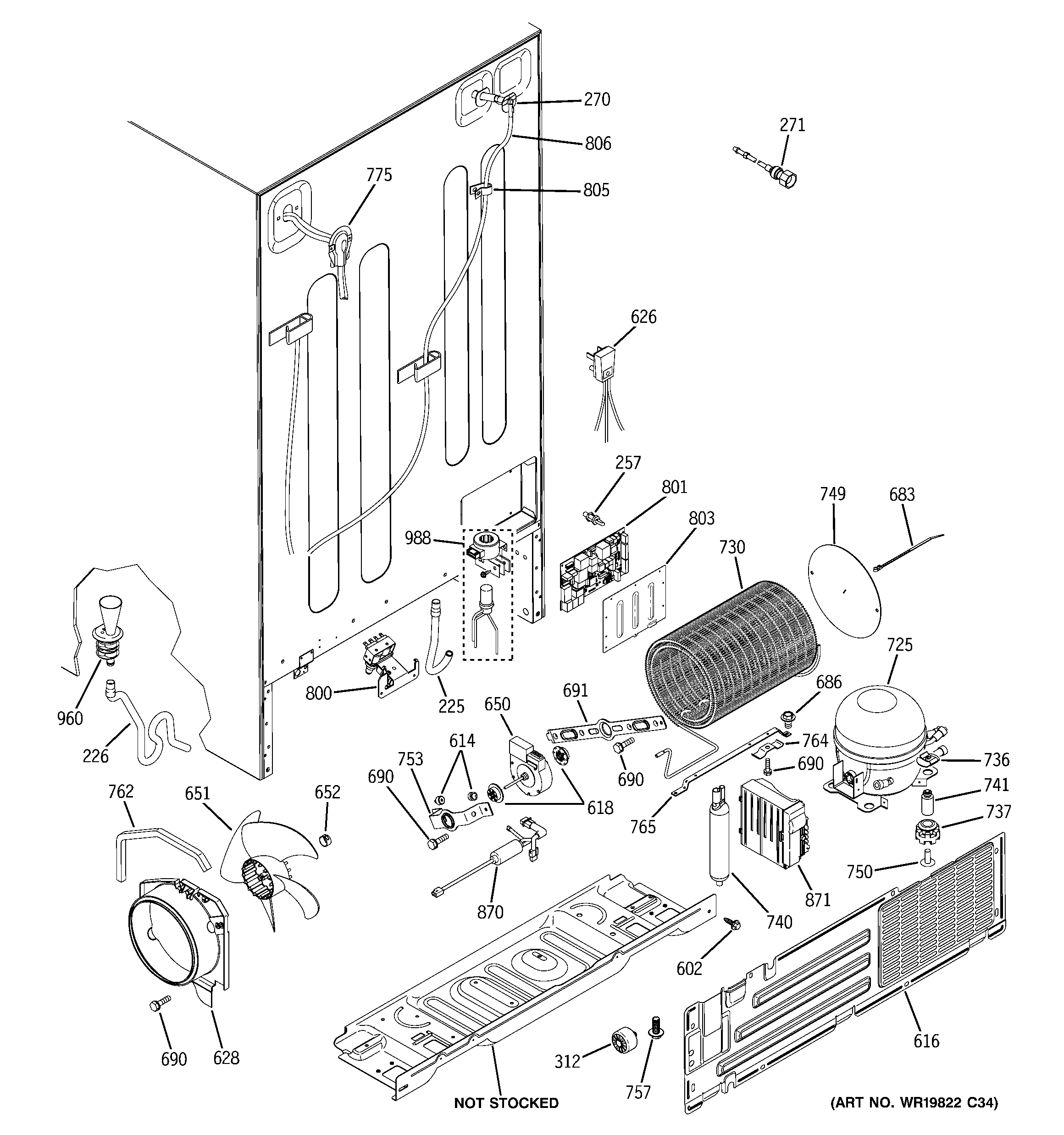 GE PJE25PGTFFSV sealed system & mother board diagram
