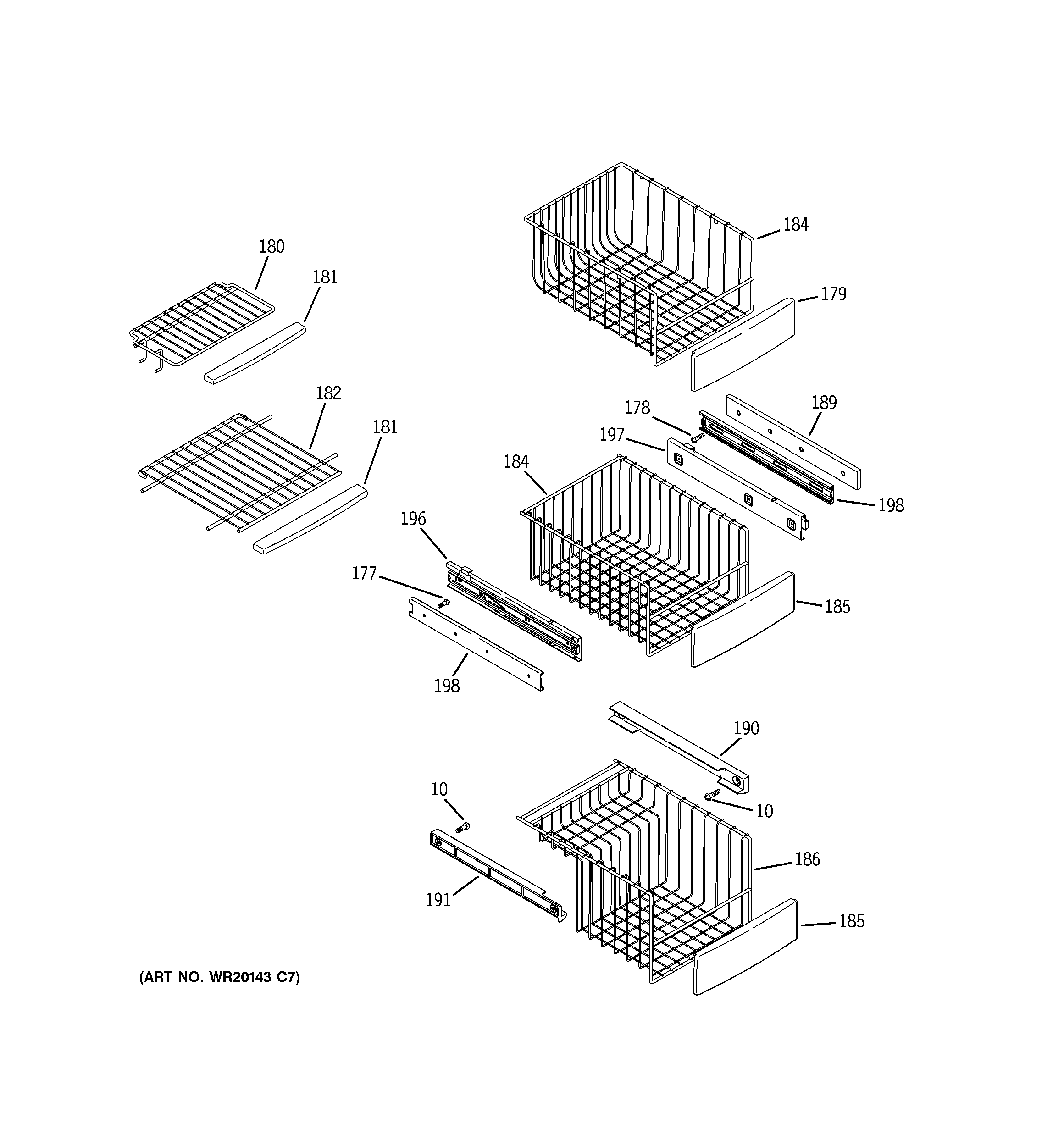 GE PJE25PGTFFSV freezer shelves diagram