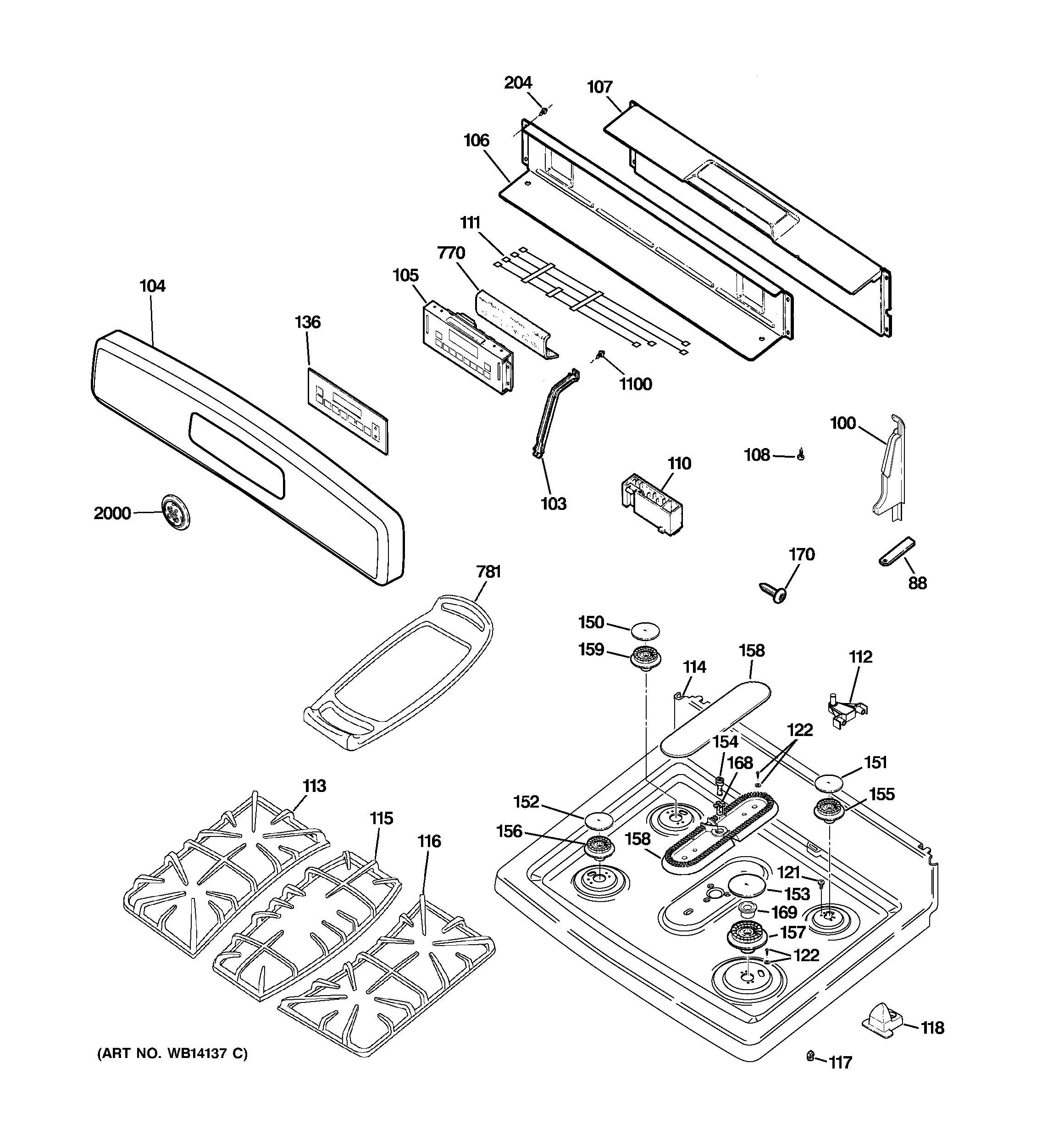 GE JGBP88DEM1CC control panel & cooktop diagram