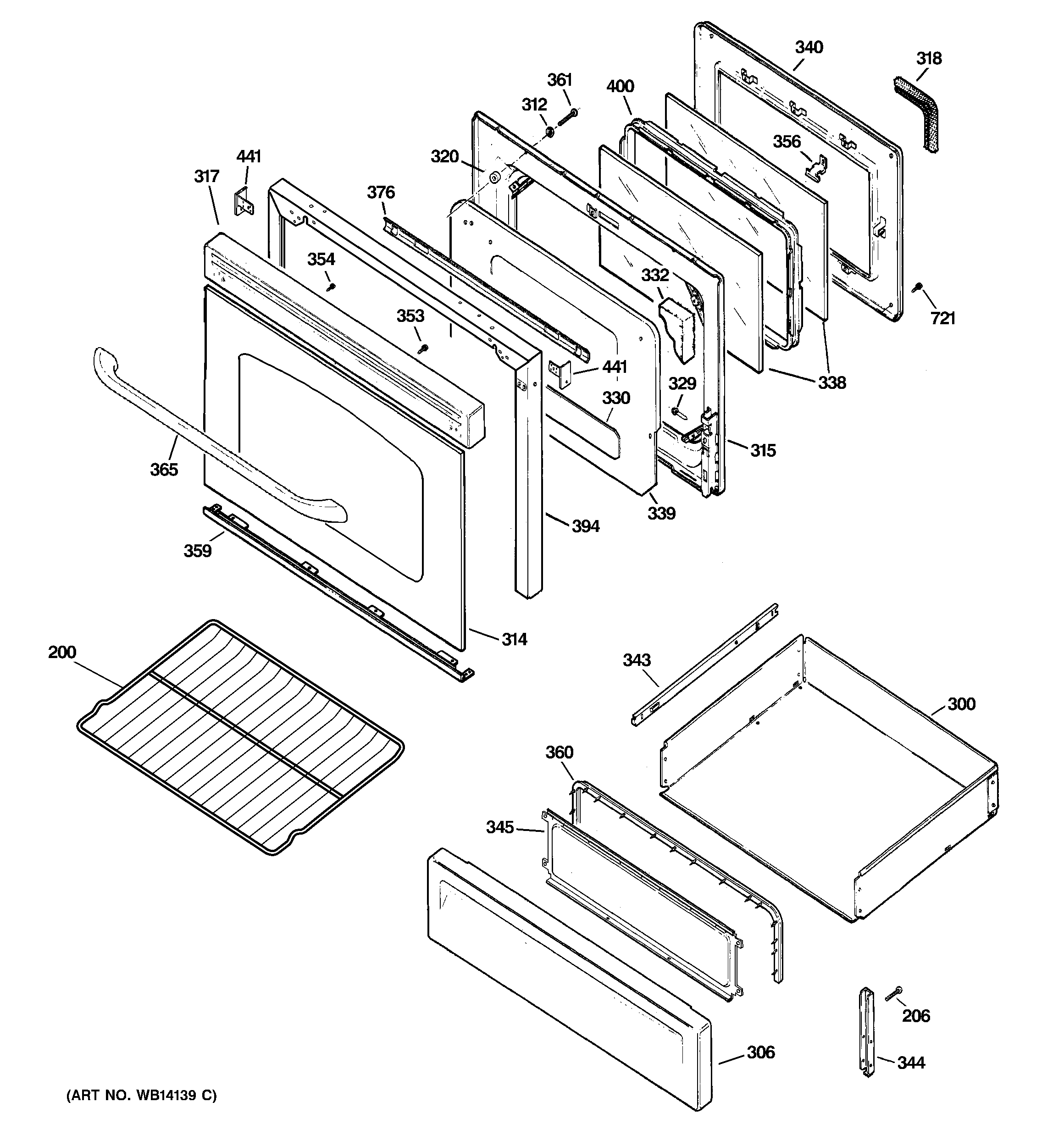 GE JGBP88DEM1CC door & drawer parts diagram