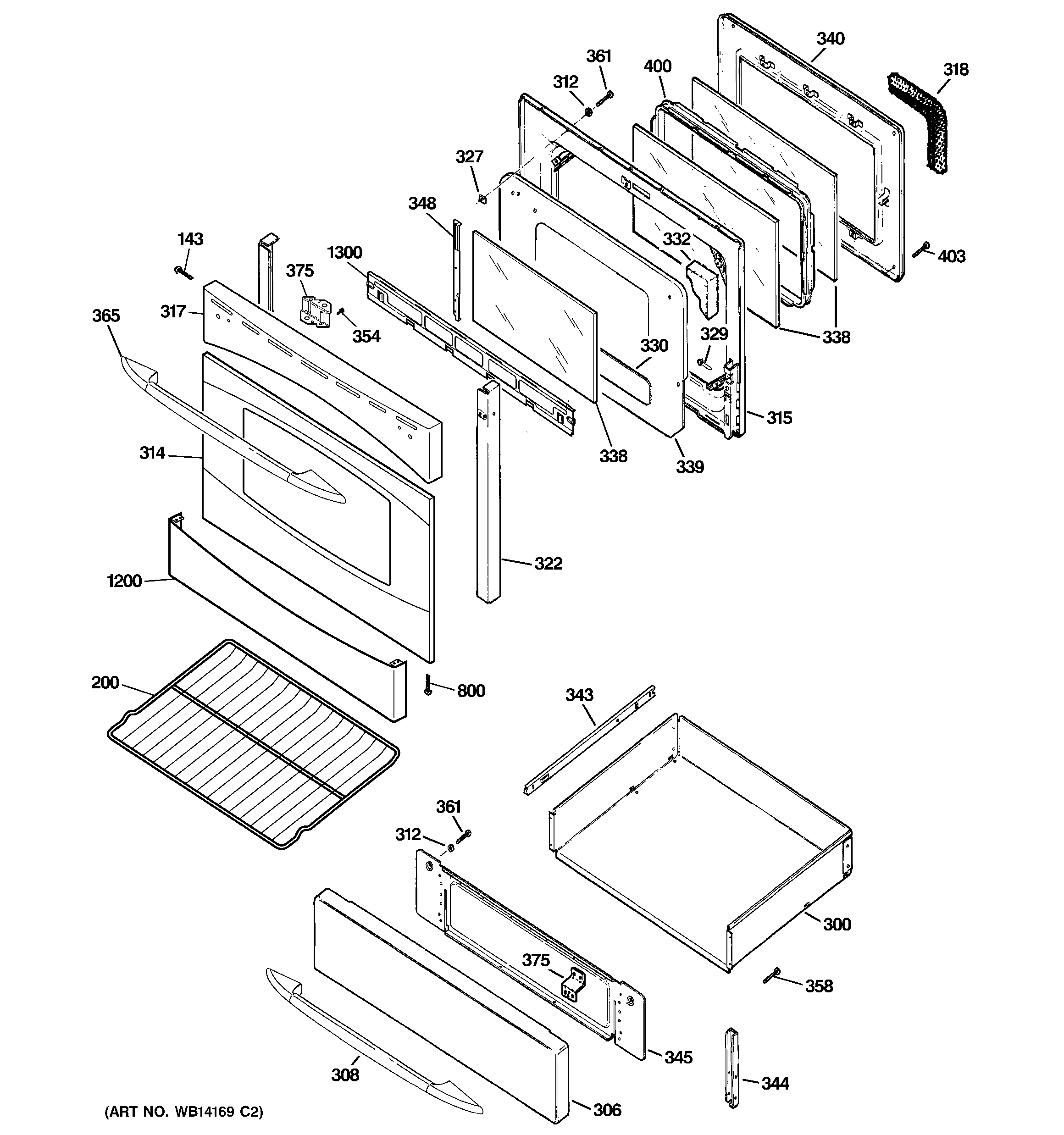 GE PGB900SEM1SS door & drawer parts diagram