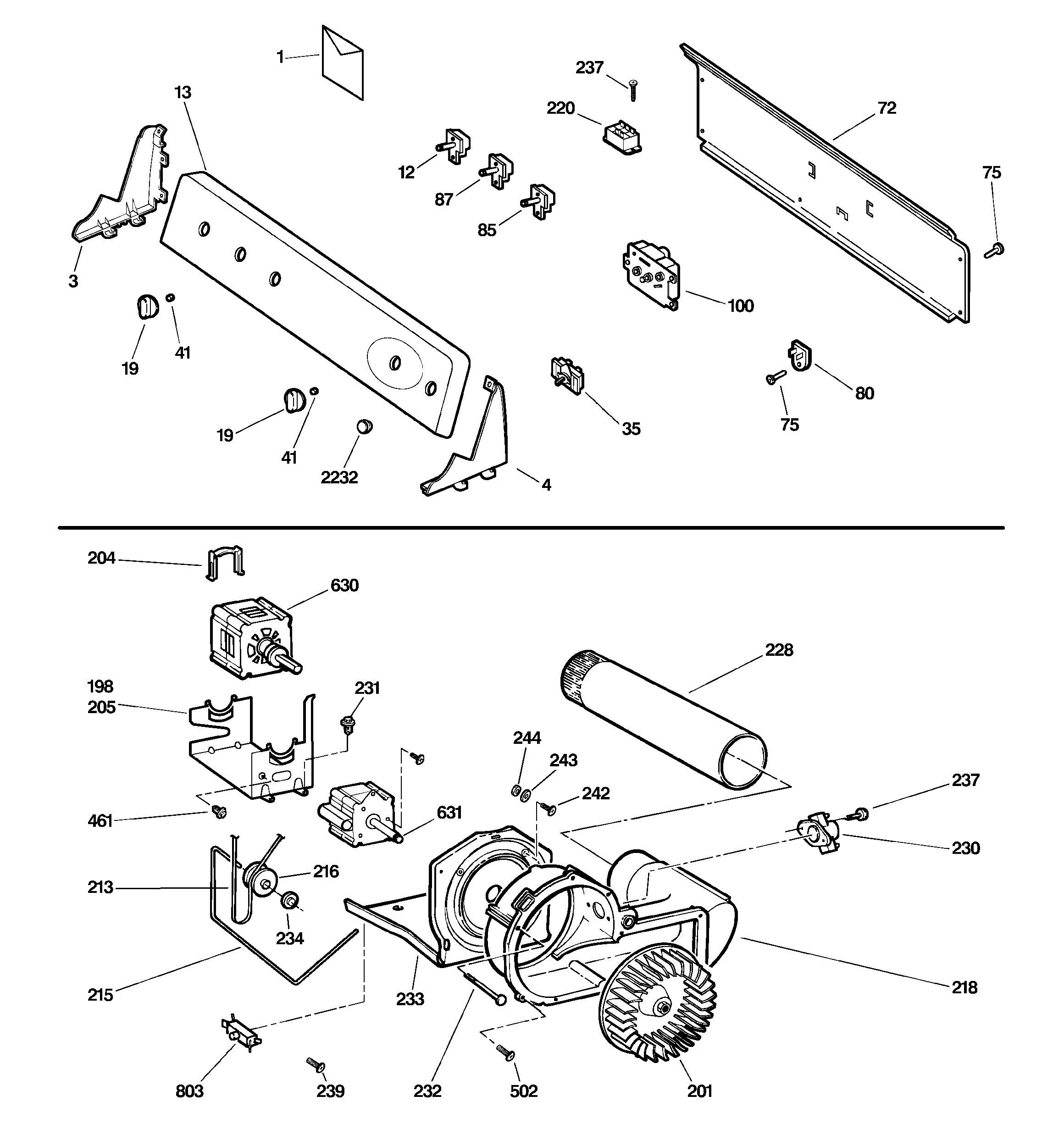 GE DSLVR48EH1WW backsplash, blower & motor diagram