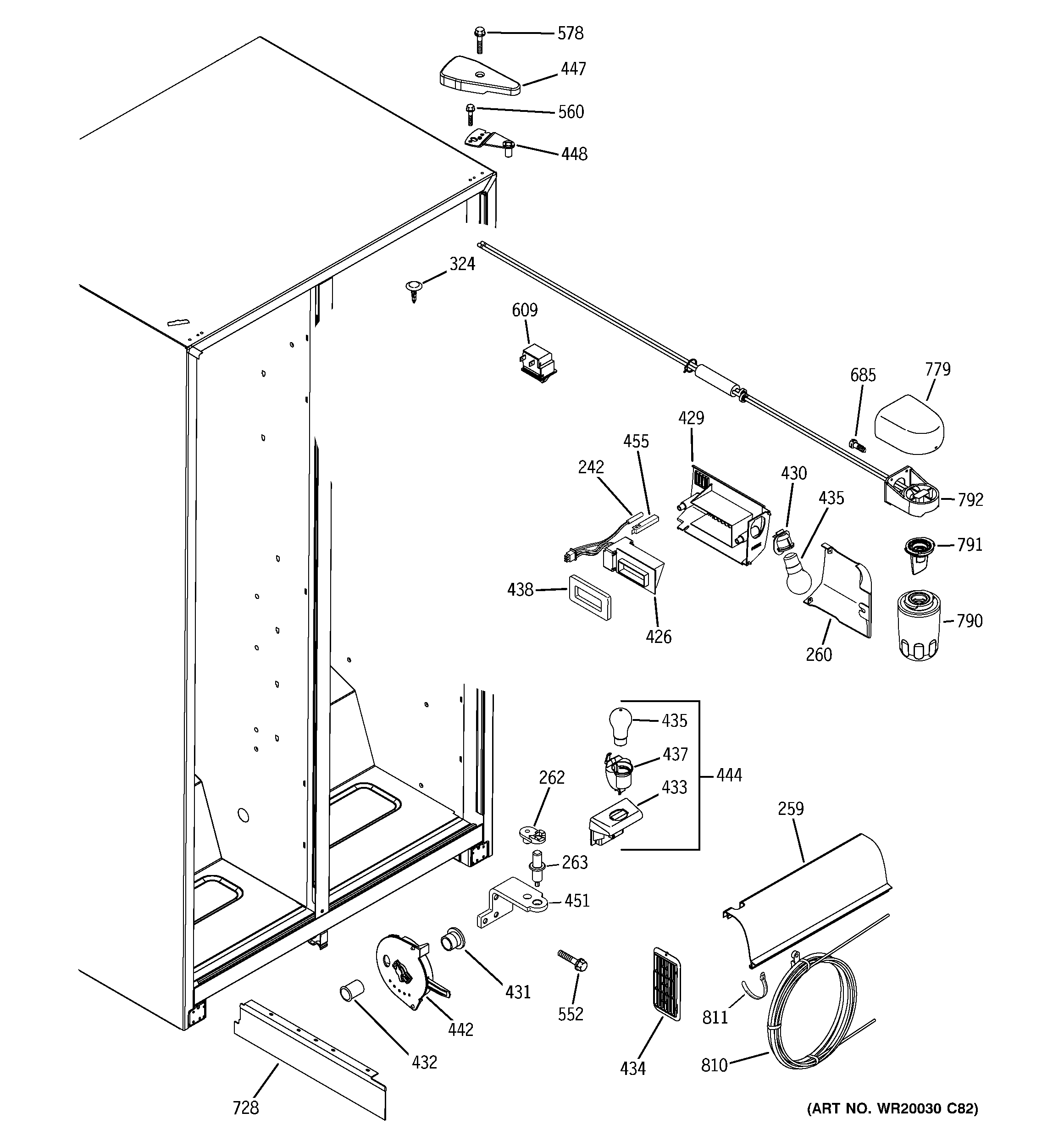 GE SSH25KFXAWW fresh food section diagram