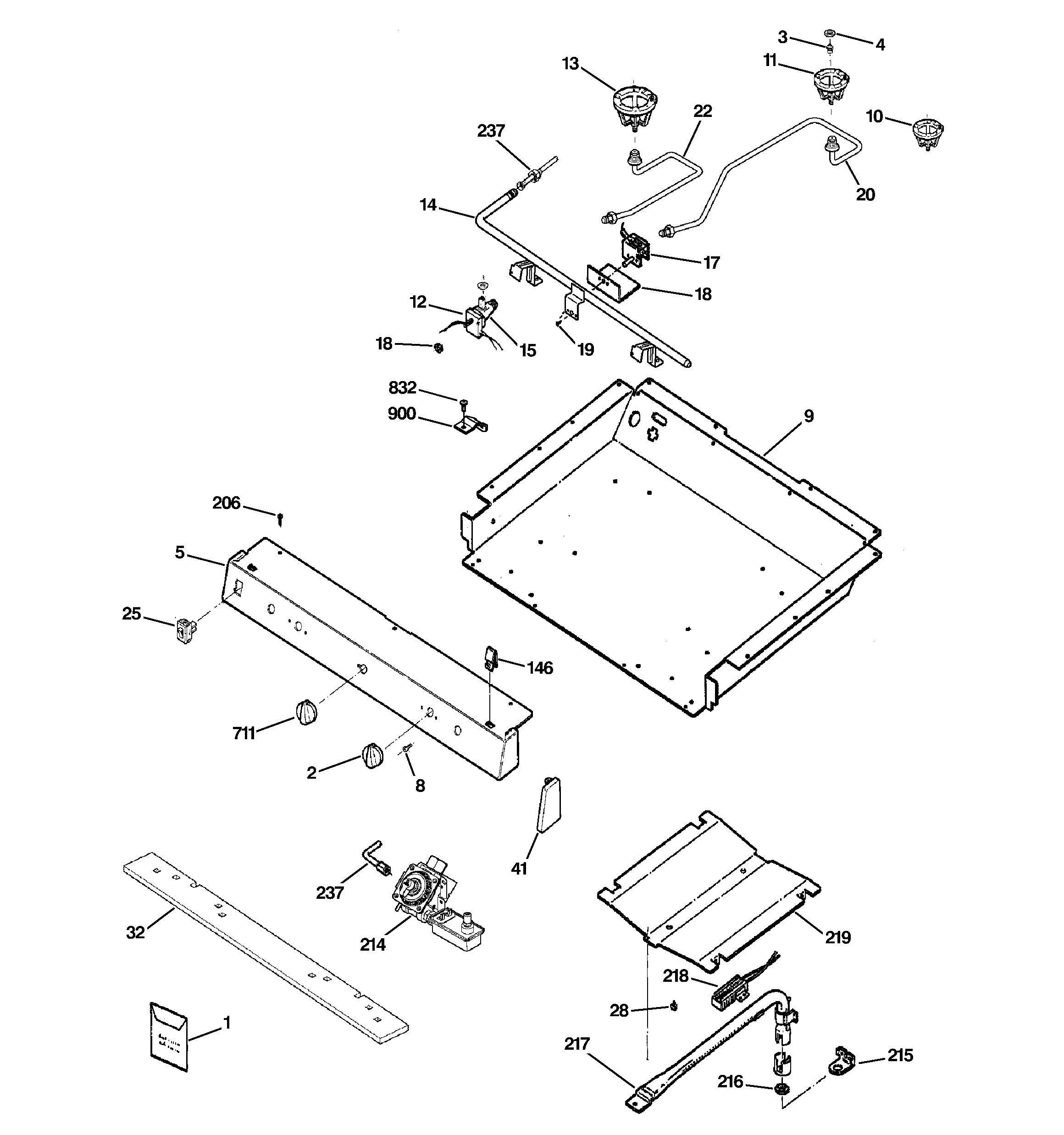 Hotpoint RGB540SEH7SA gas & burner parts diagram