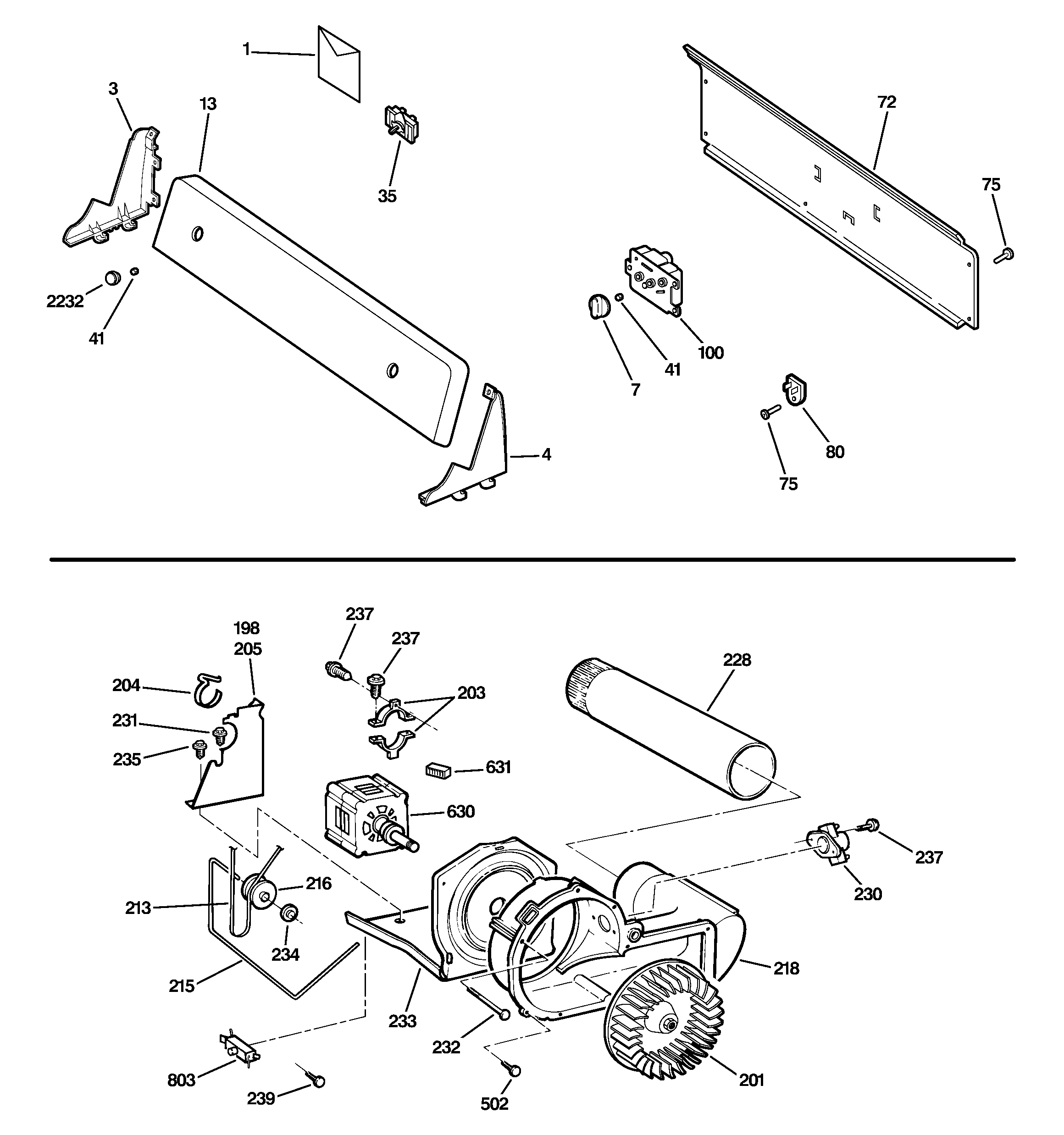 Hotpoint NVLR223EG5WW backsplash, blower & motor assembly diagram
