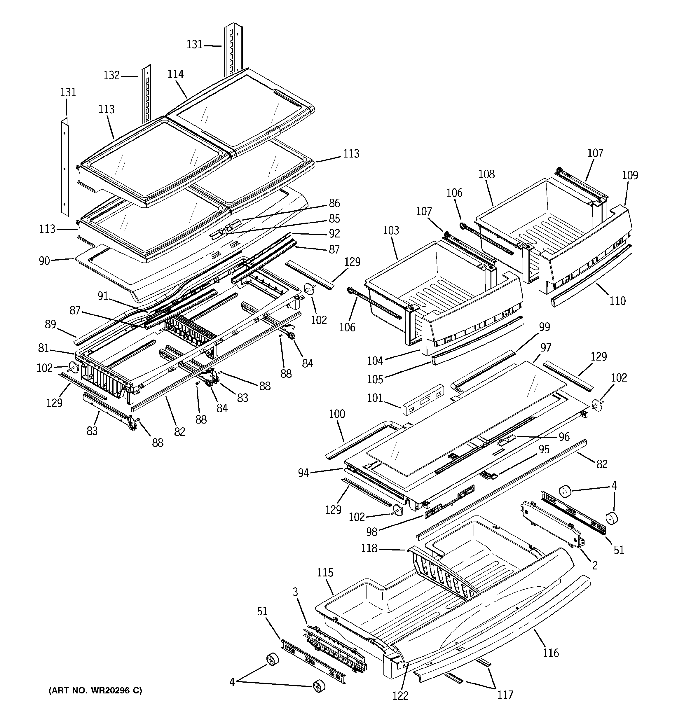 GE PFSE5NJWBDWW fresh food shelves diagram