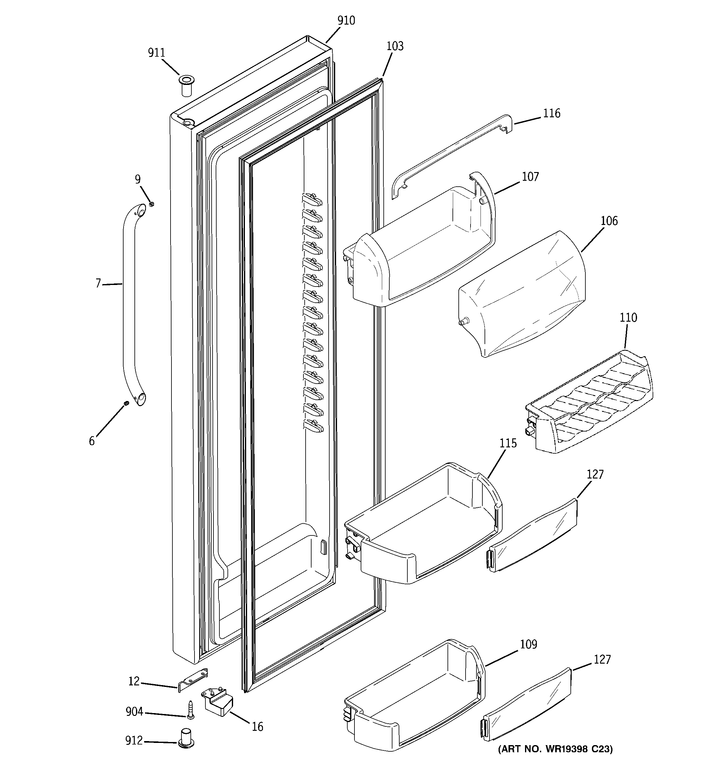 GE GSS25KSWASS fresh food door diagram