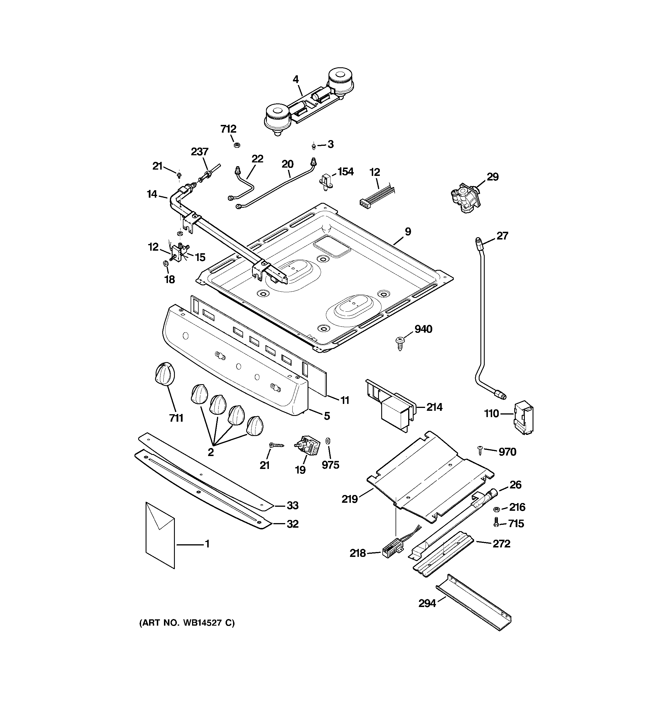 GE JGAS02SEN1SS gas & burner parts diagram