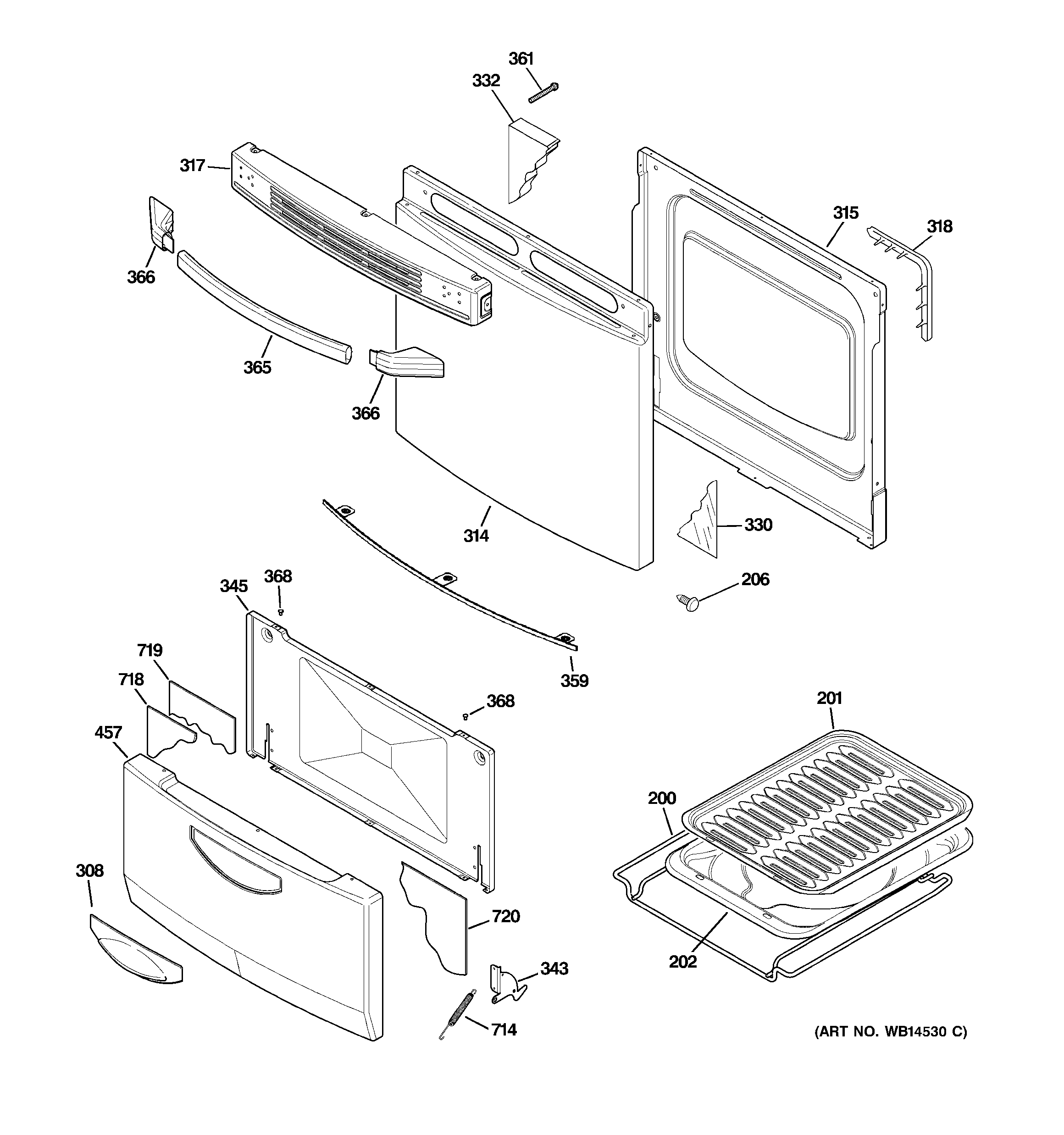 GE JGAS02SEN1SS door & drawer parts diagram