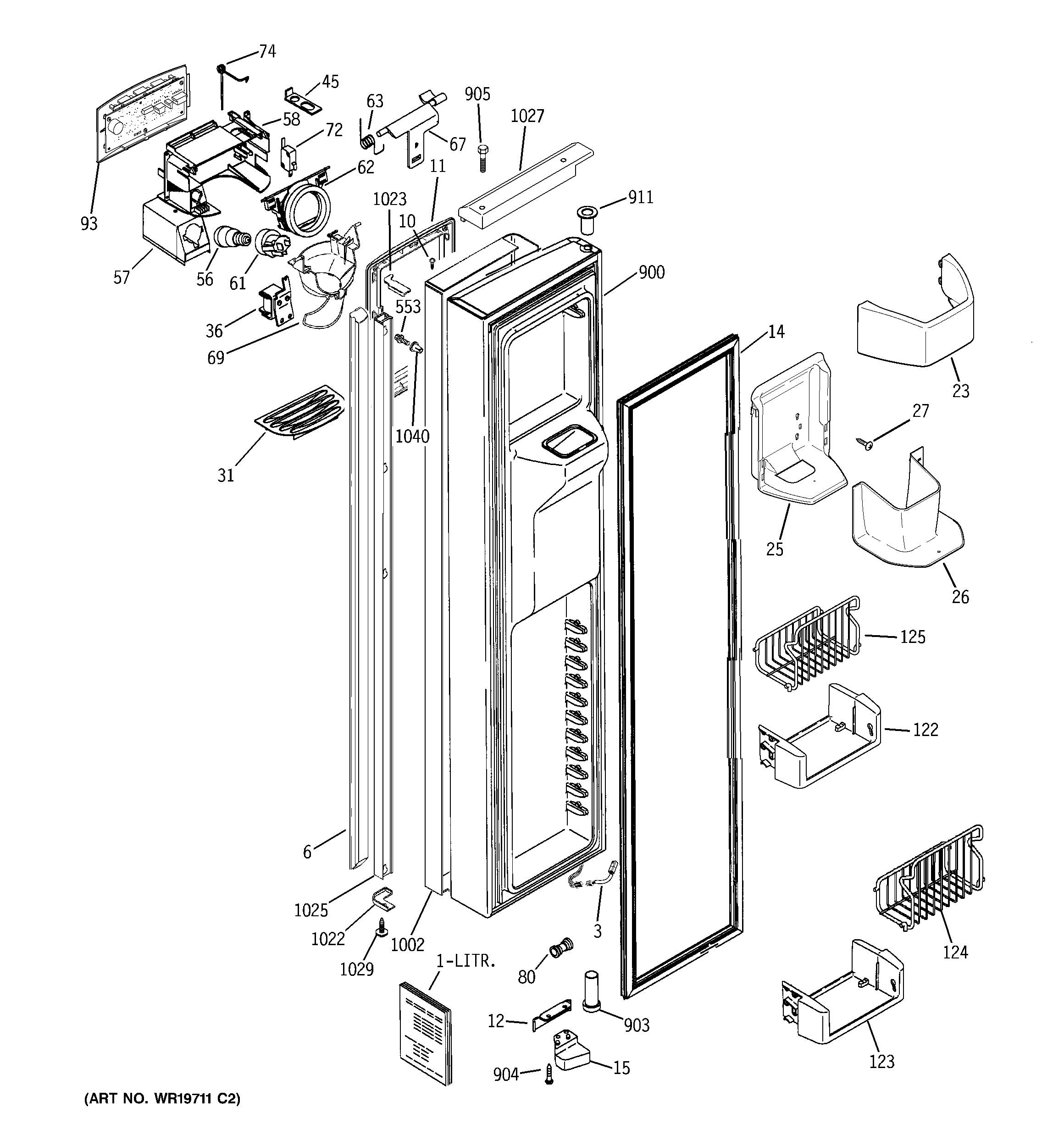 GE PSI23SGRDSV freezer door diagram