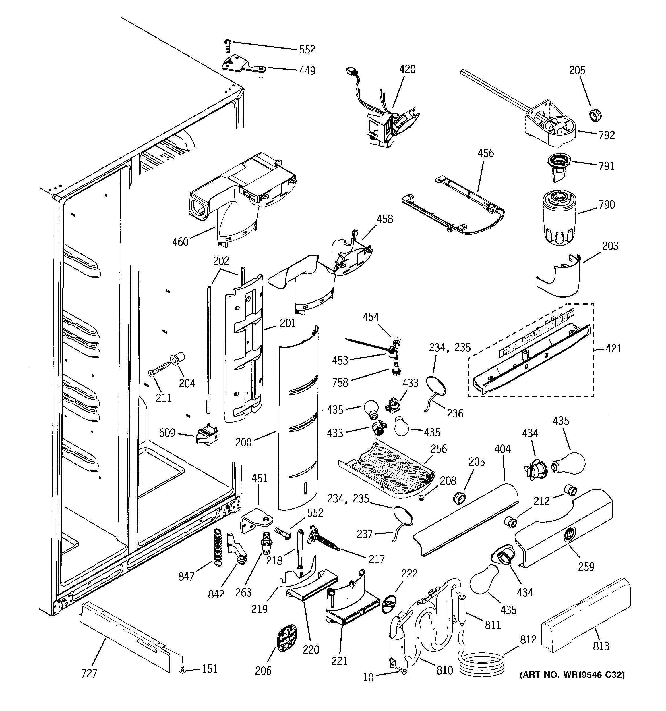 GE PSI23SGRDSV fresh food section diagram