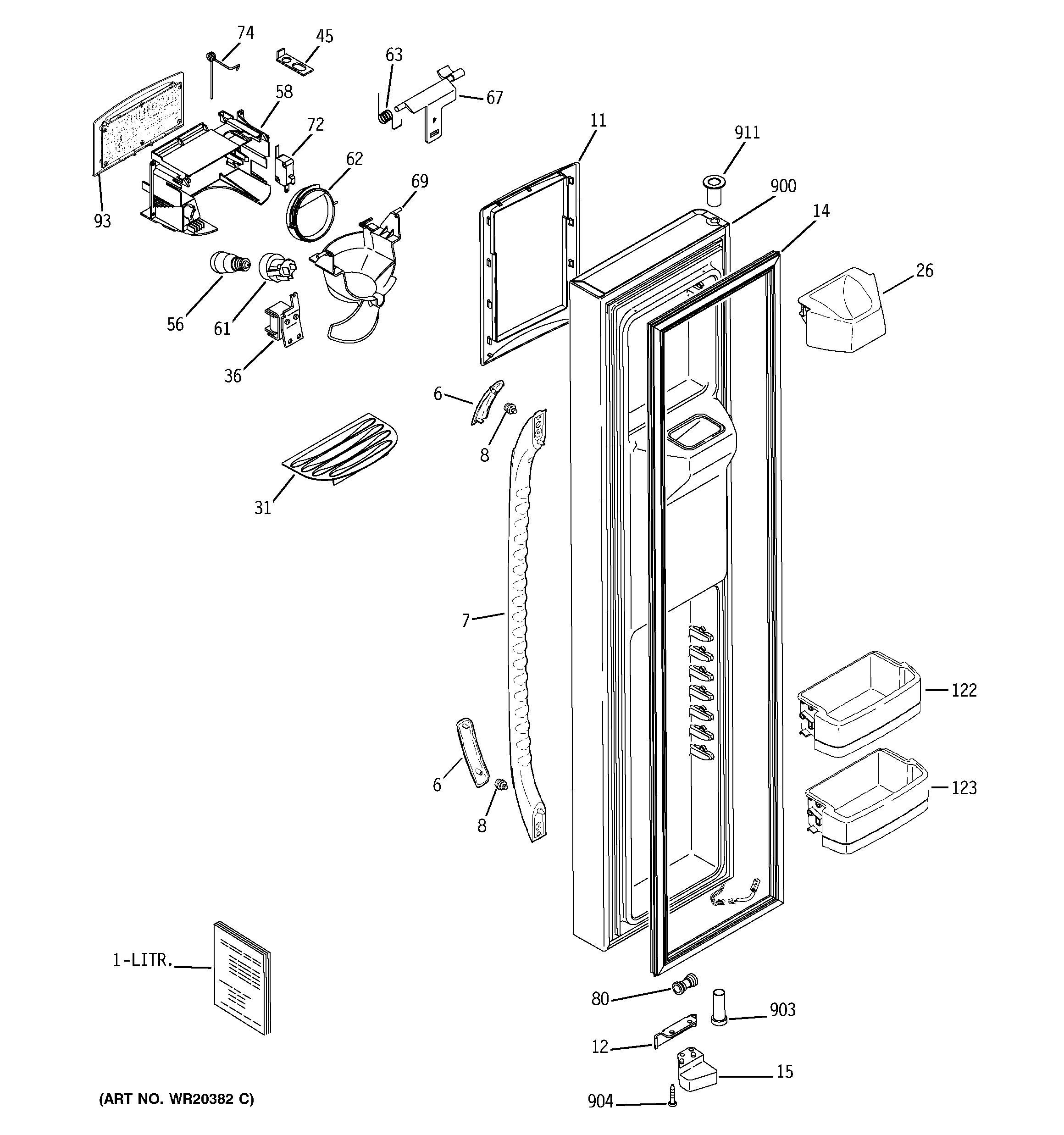 GE DSF25KGTABG freezer door diagram