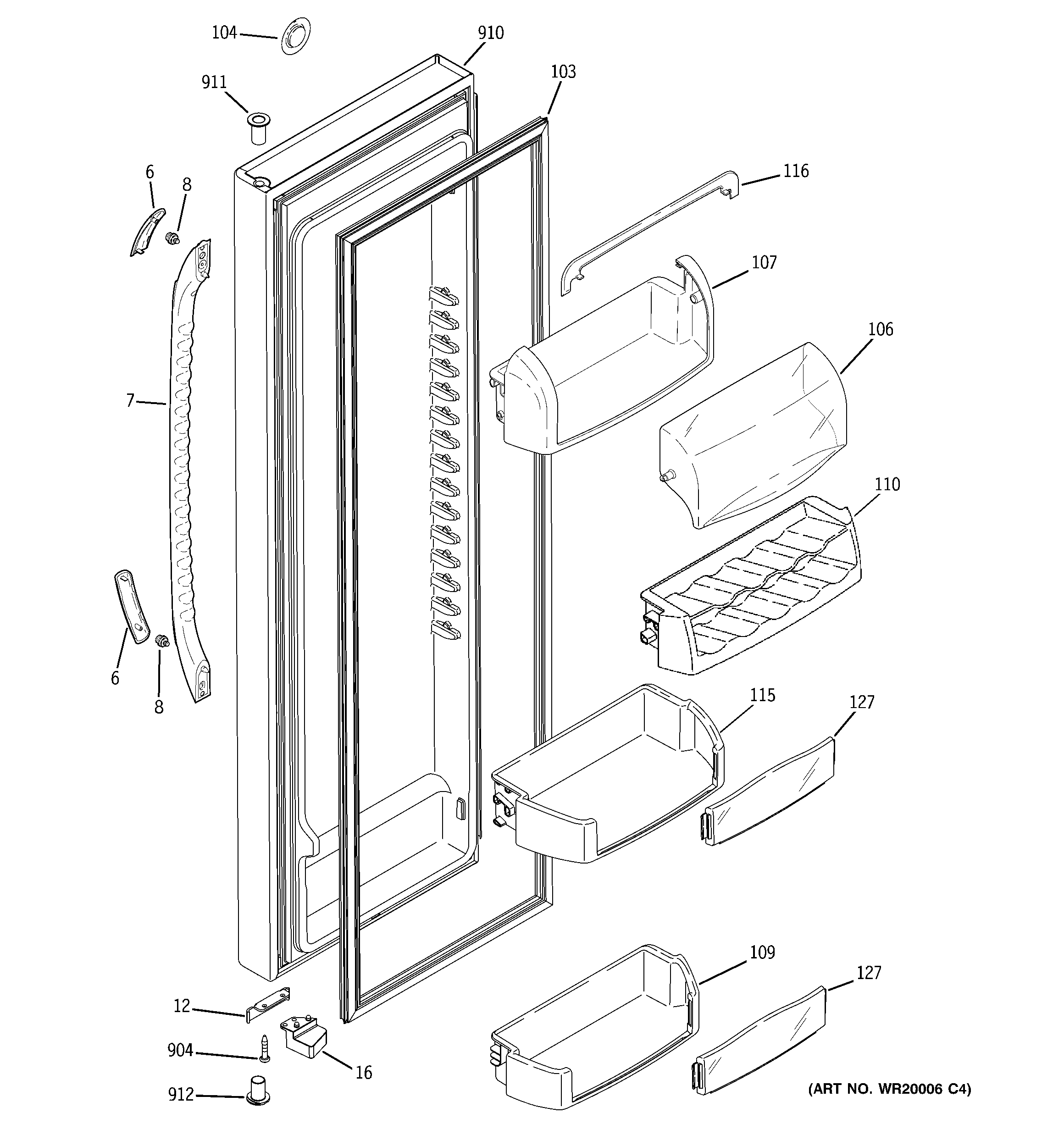 GE DSF25KGTABG fresh food door diagram