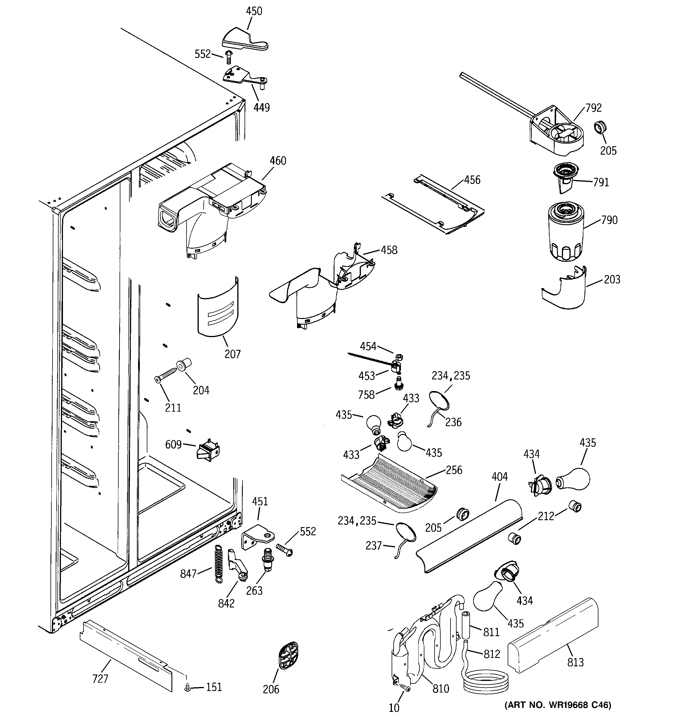 GE DSF25KGTABG fresh food section diagram