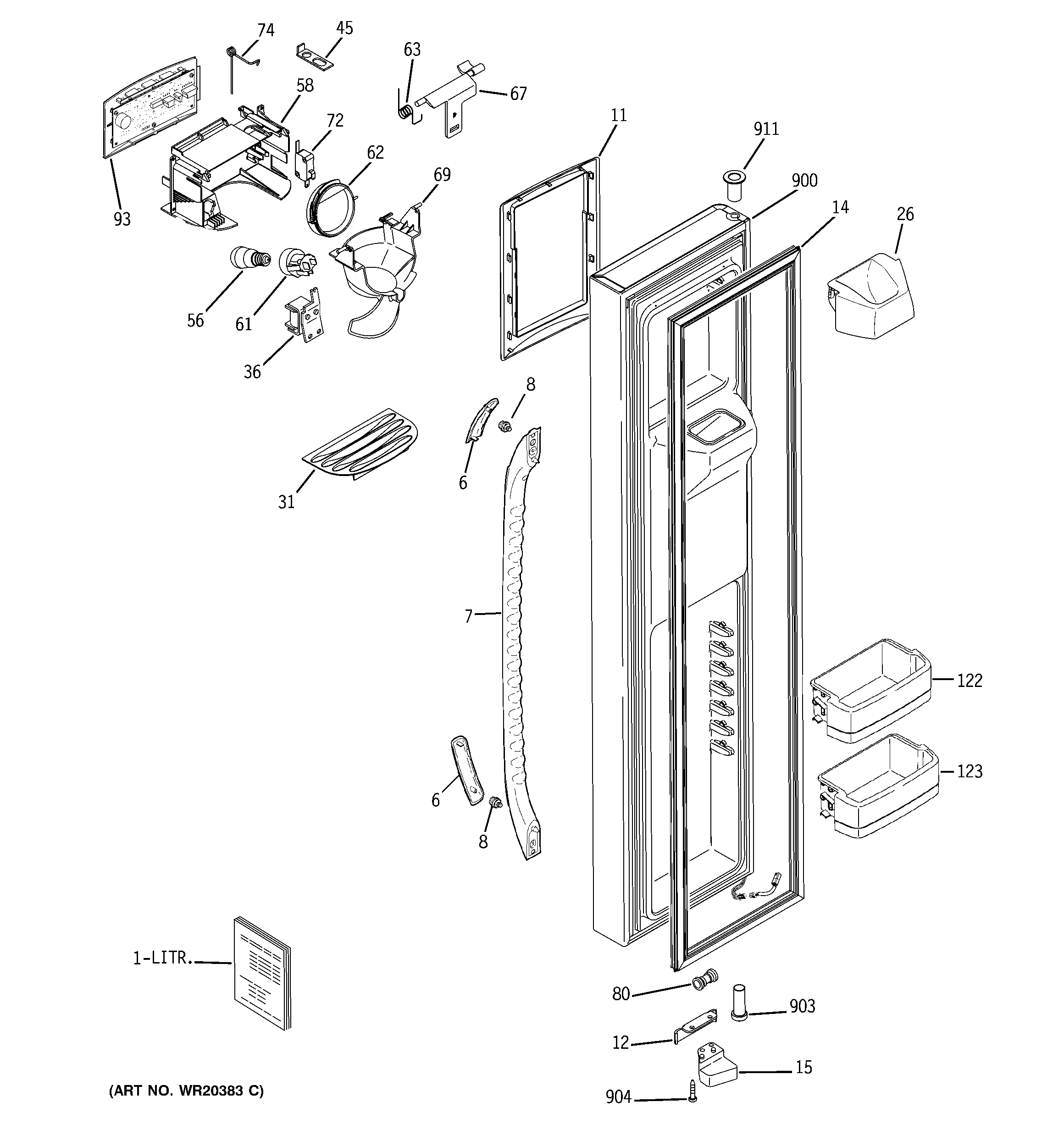 GE DSF26DHWABB freezer door diagram