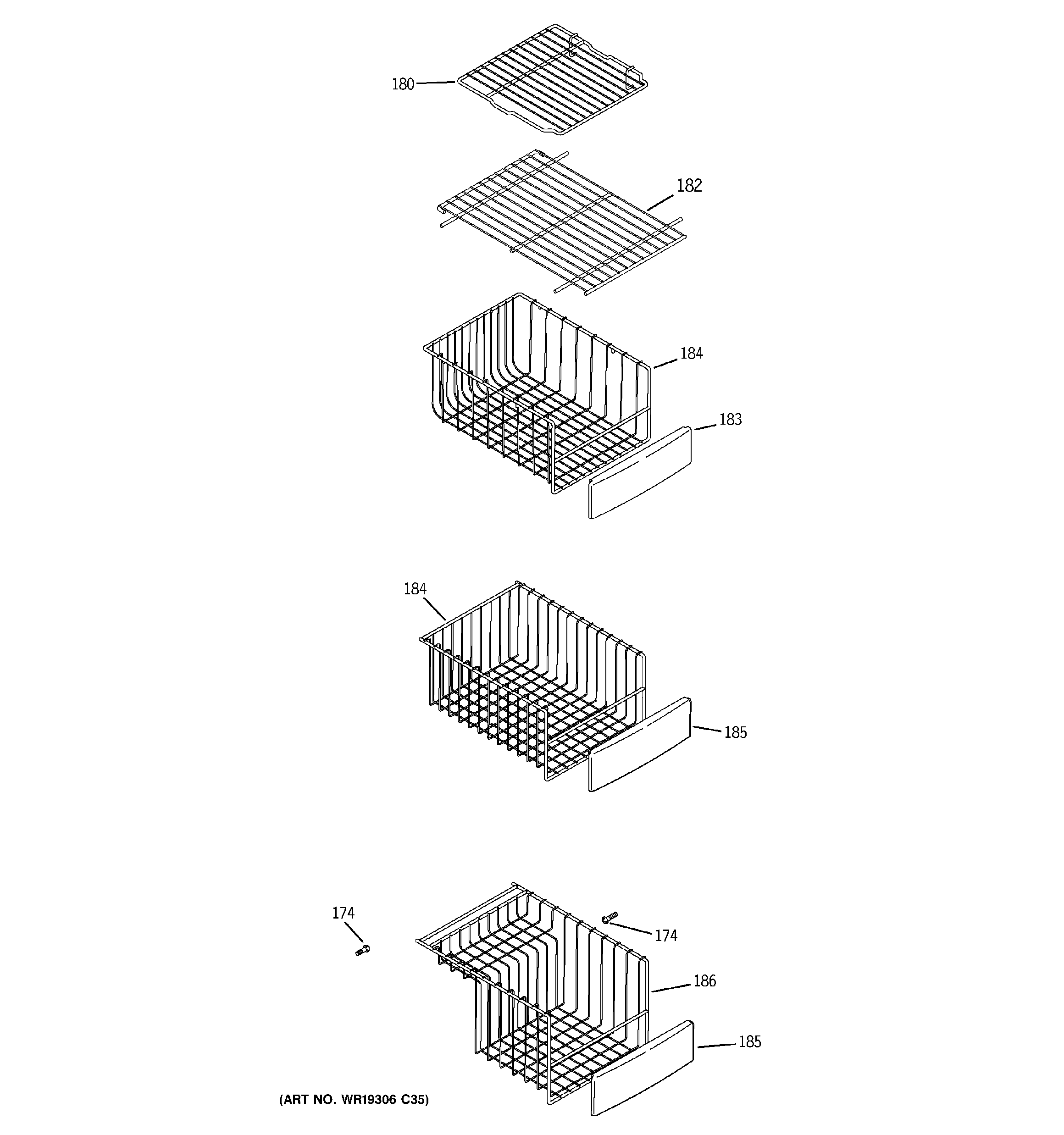 GE DSF26DHWABB freezer shelves diagram
