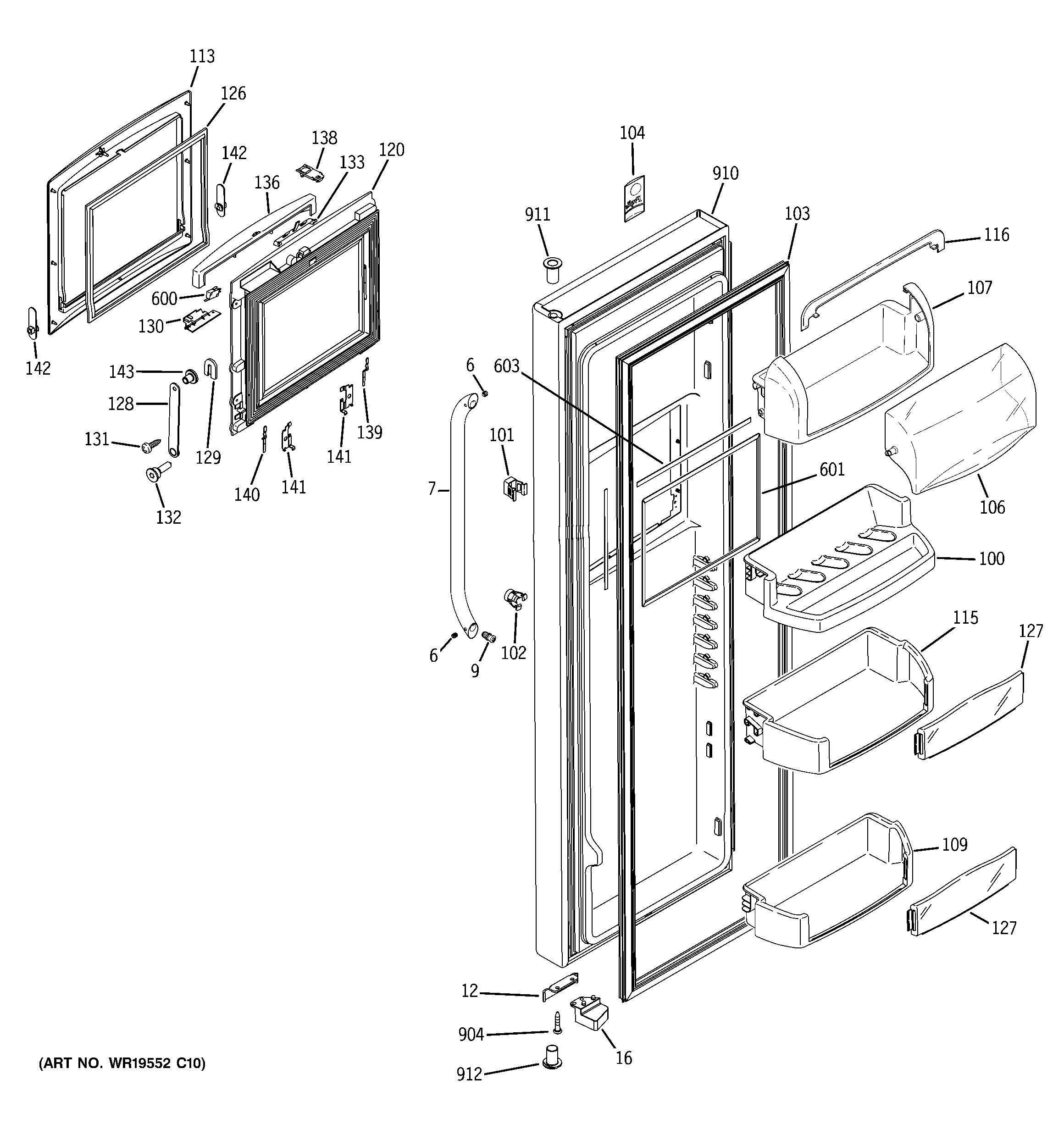 GE DSL26DHWASS fresh food door diagram
