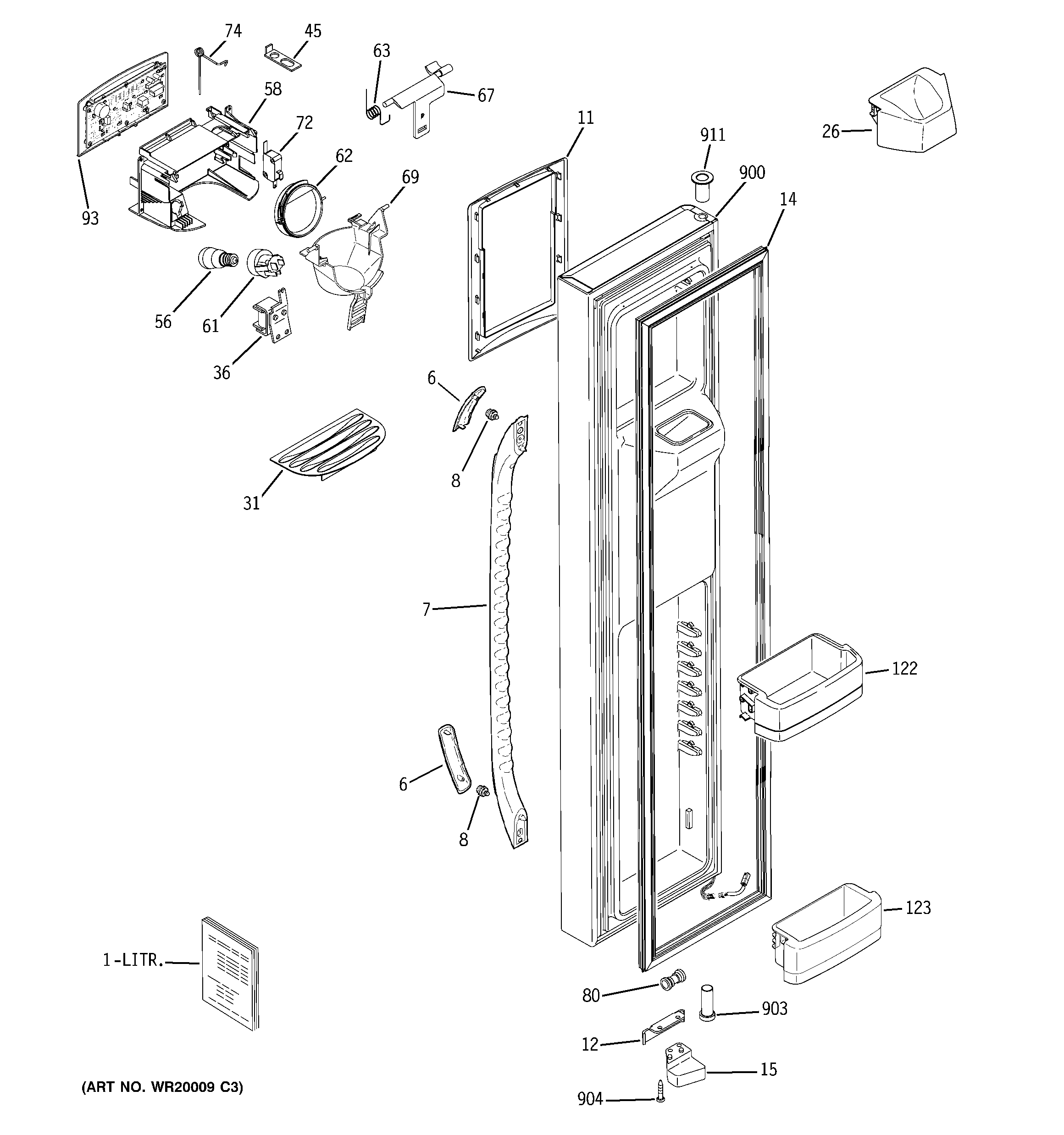 GE GCF23KGWABB freezer door diagram