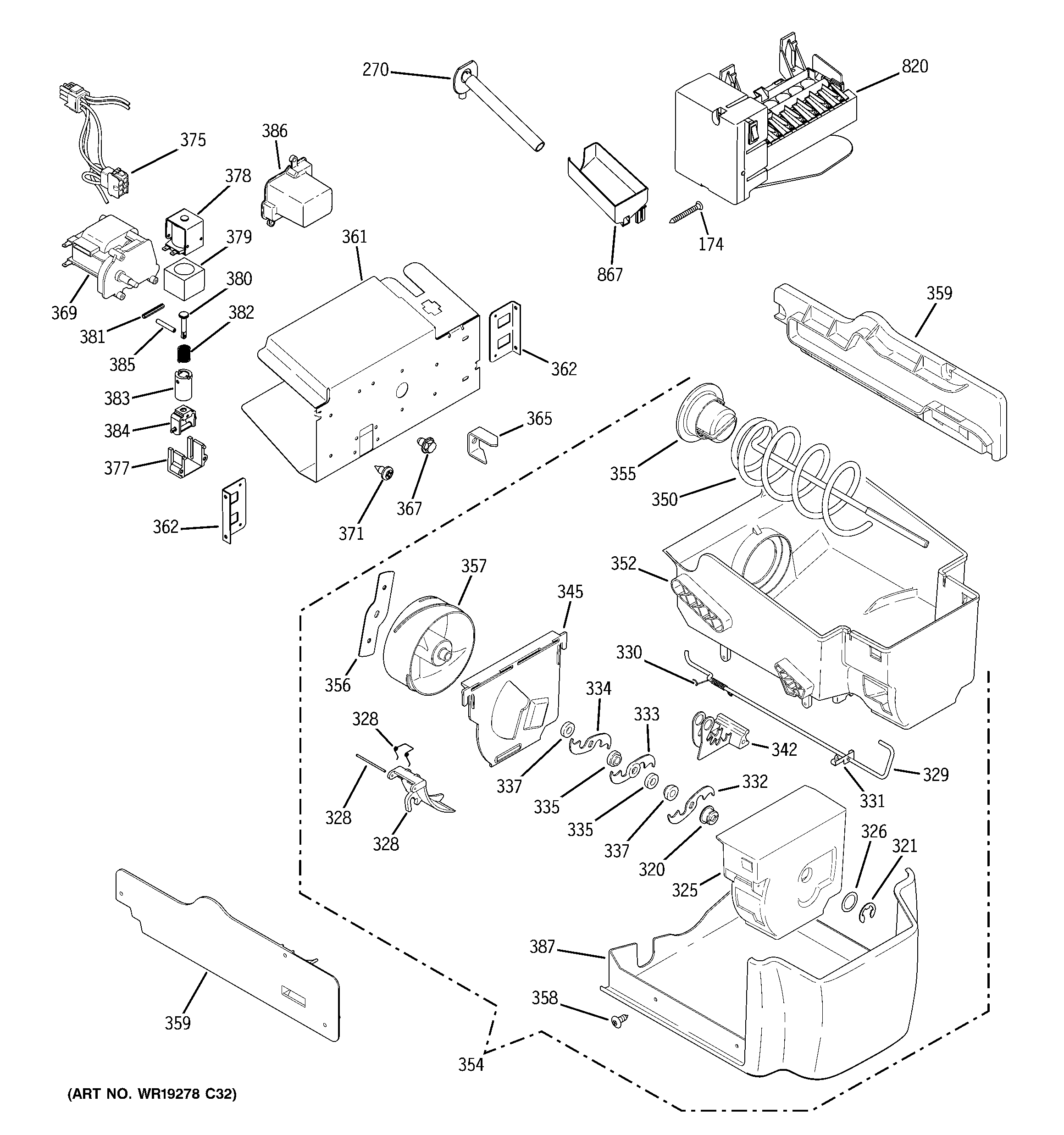 GE GCF23KGWABB ice maker & dispenser diagram