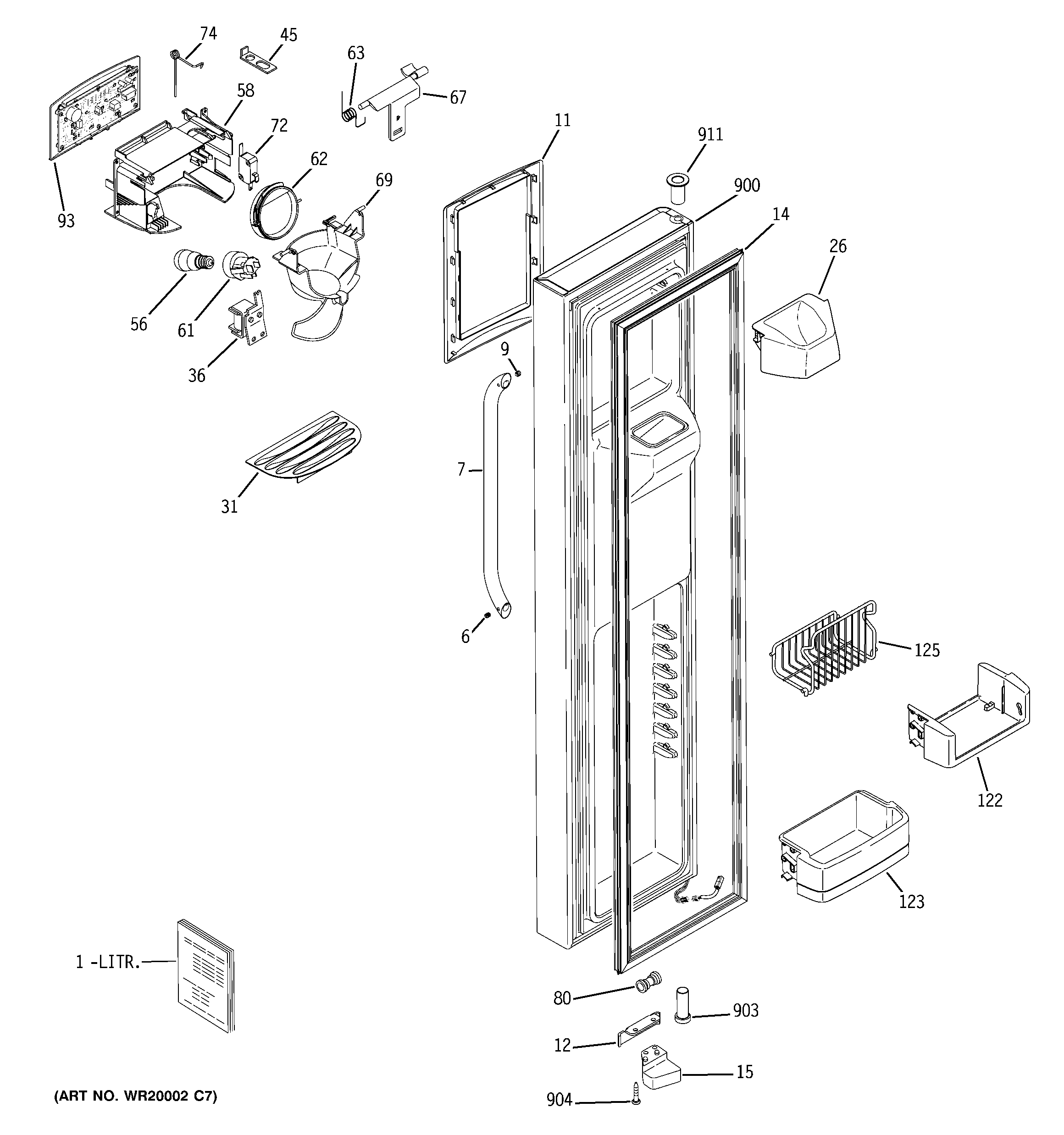 GE GSL25LGWASS freezer door diagram