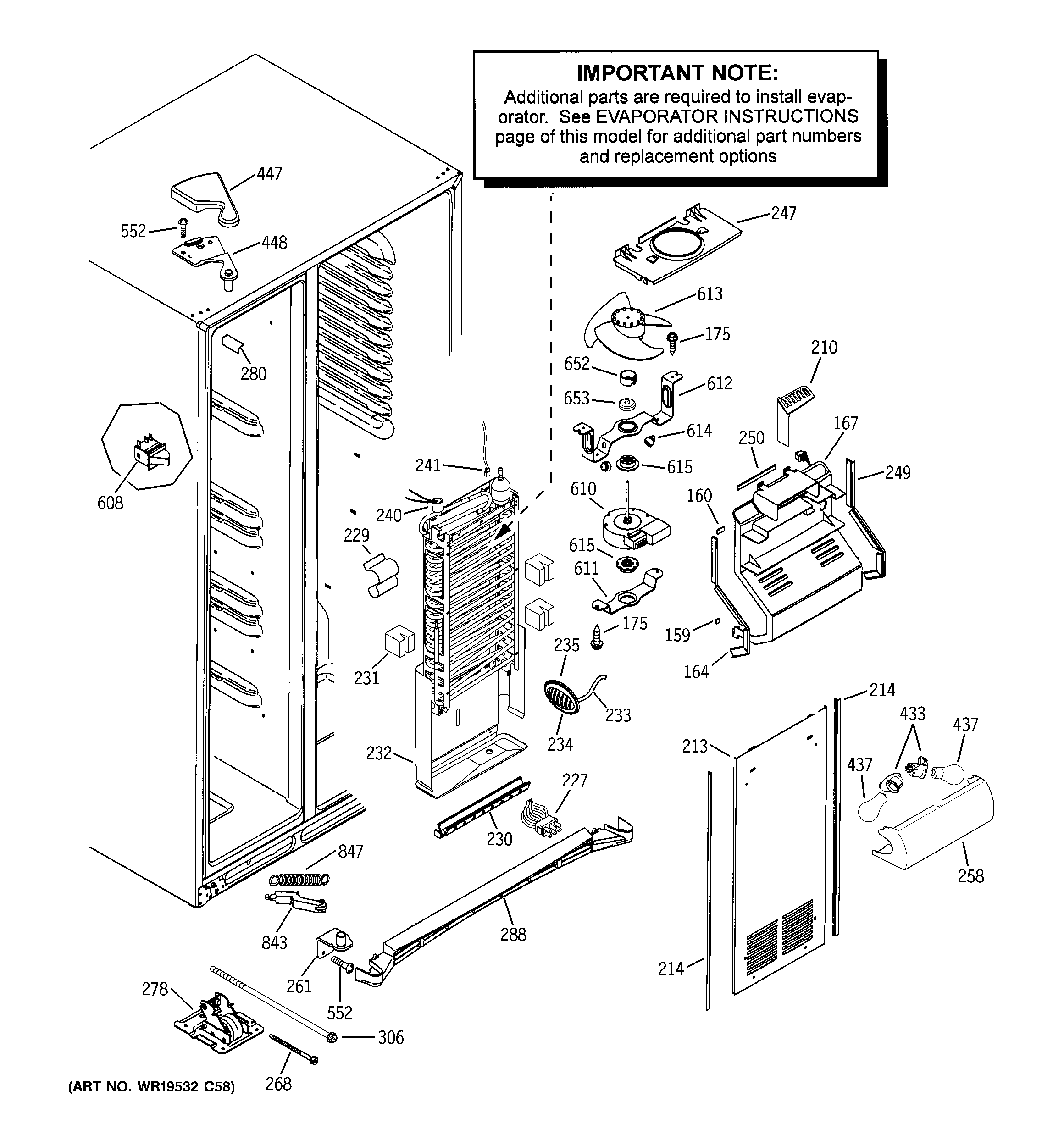GE PCF23NGWAWW freezer section diagram