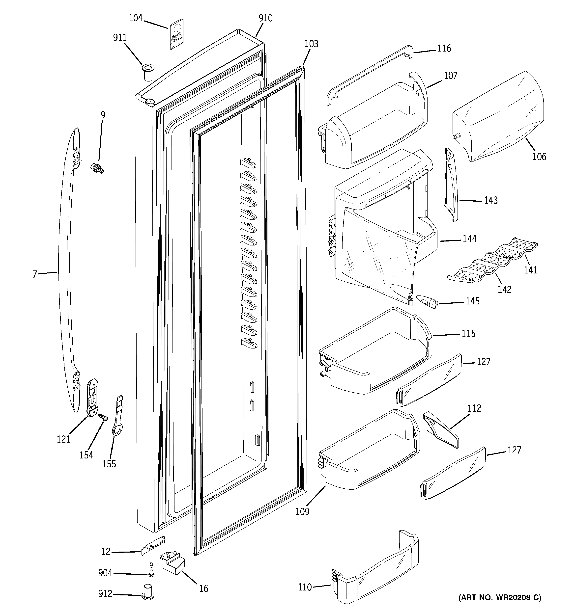 GE PCF23RGWAWW fresh food door diagram