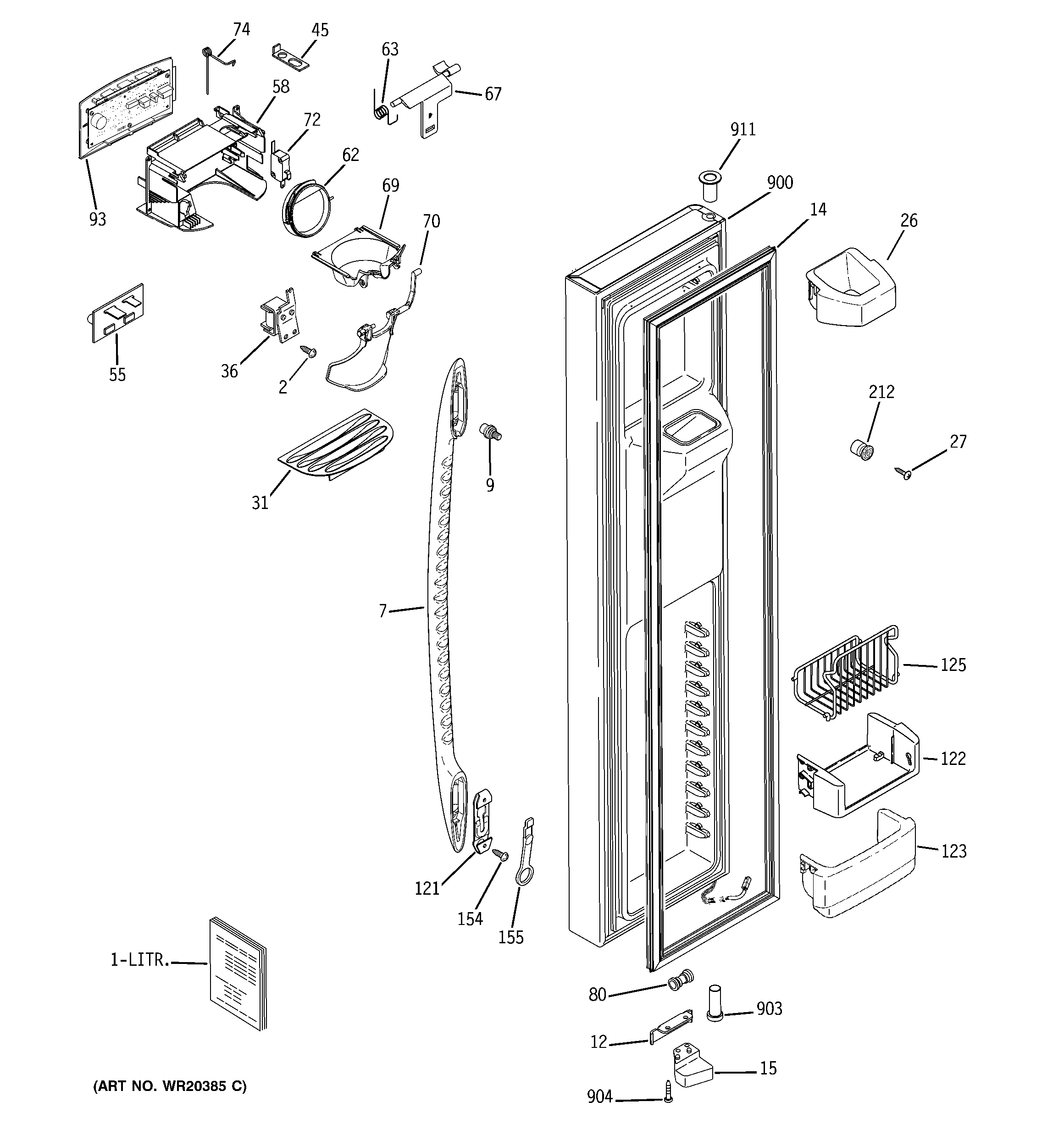 GE PCF25MGWACC freezer door diagram