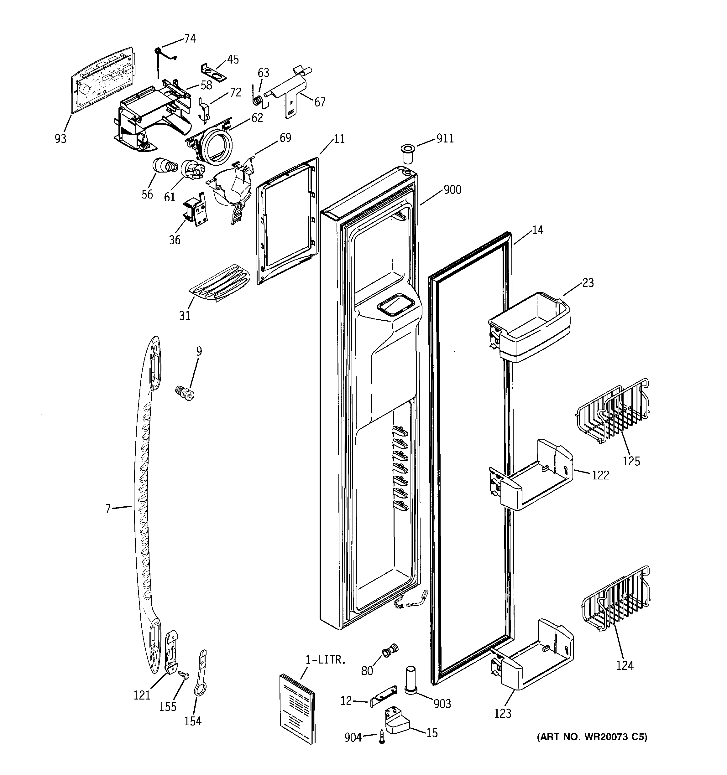 GE PSK27NHWGCWW freezer door diagram