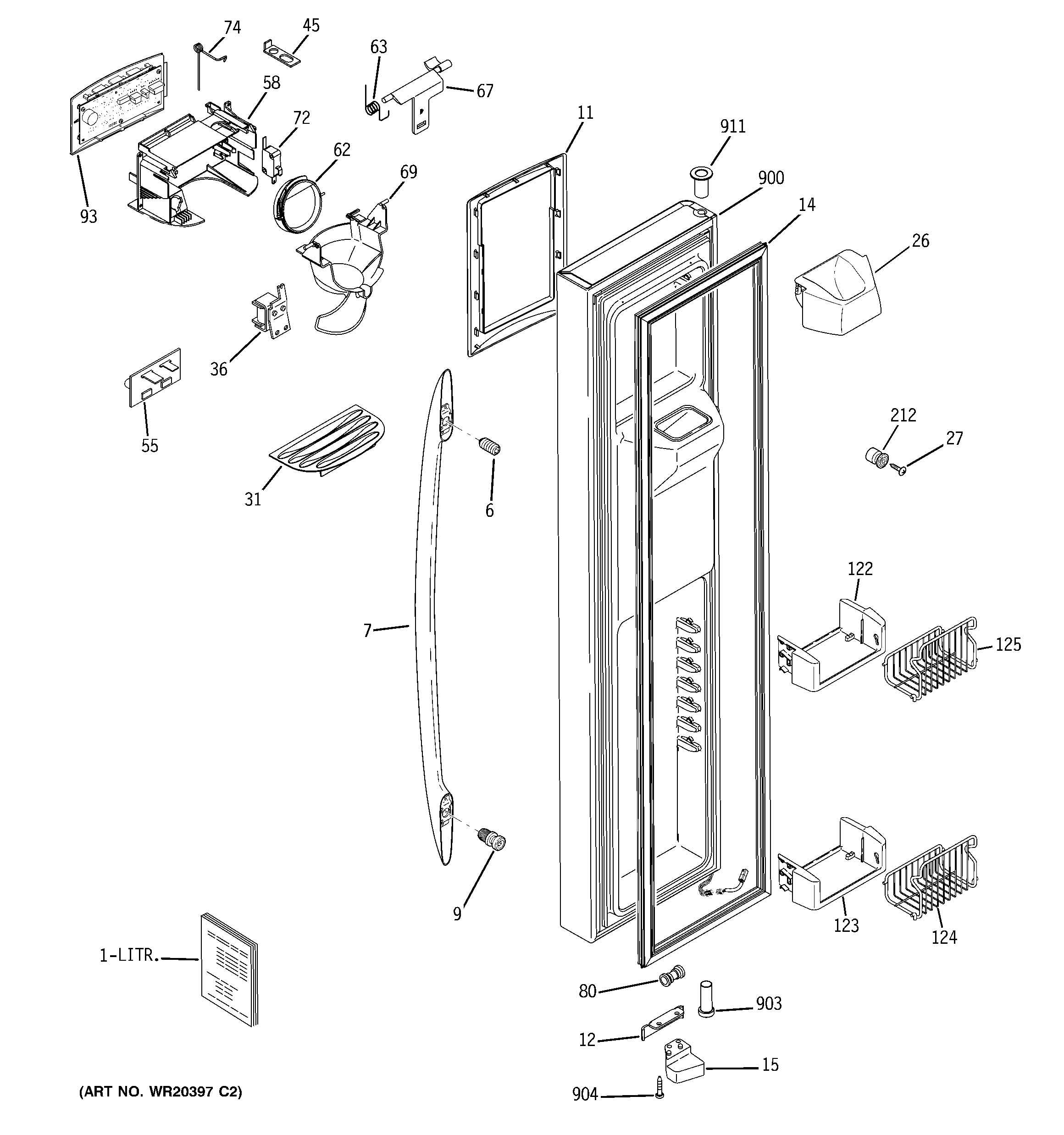 GE PSS26SHTHSS freezer door diagram