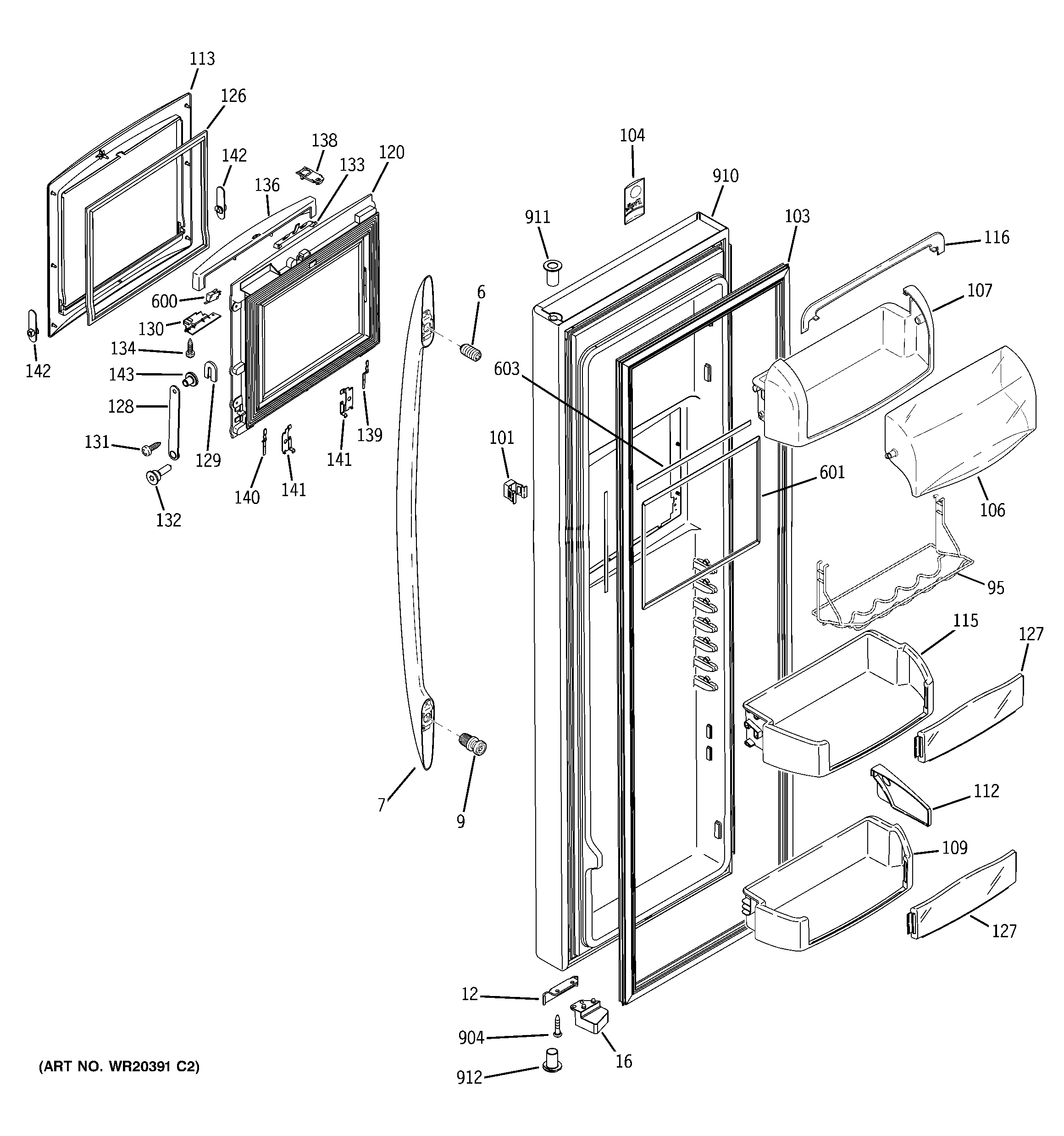 GE PSS26SHTHSS fresh food door diagram