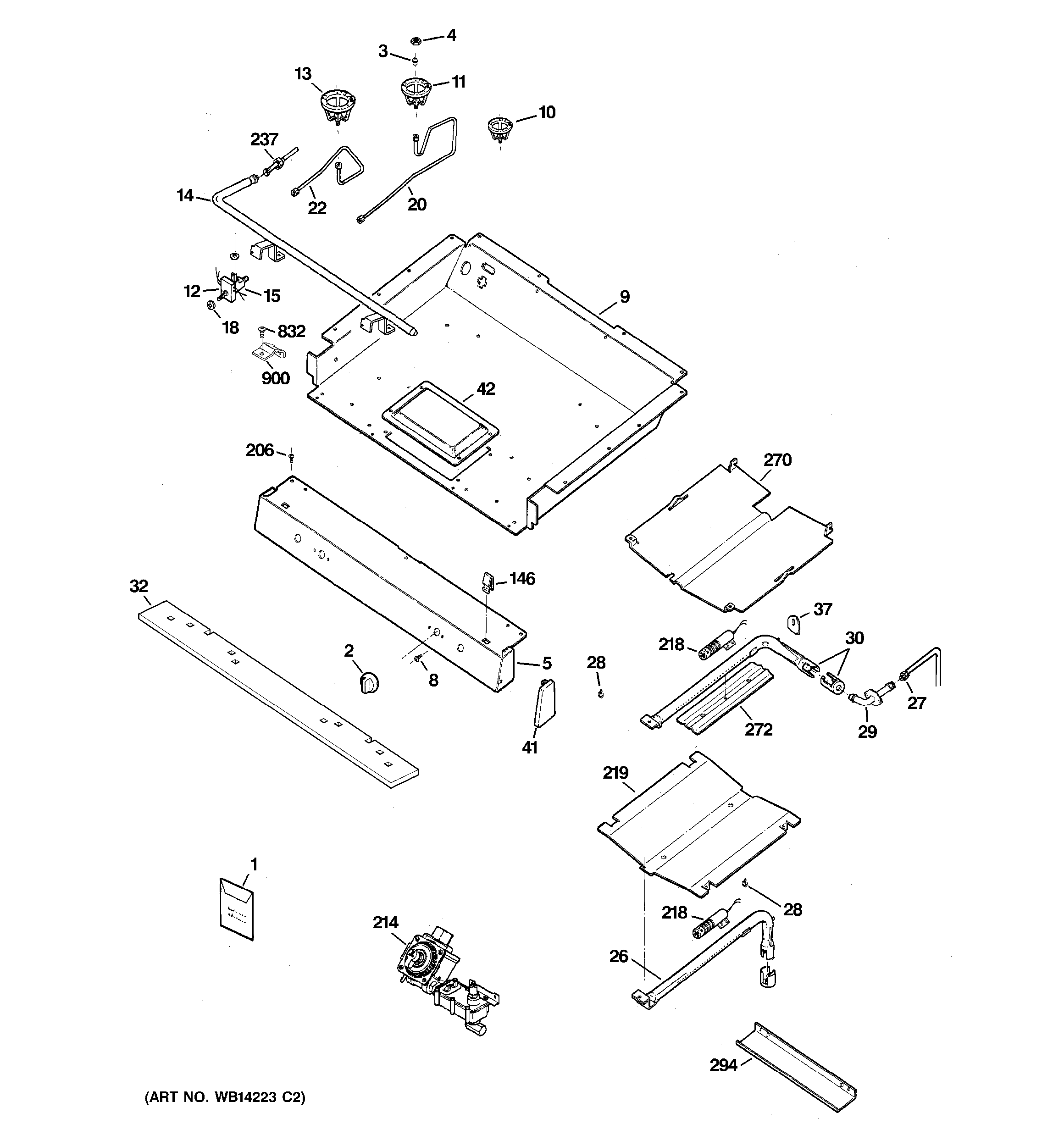 GE JGB290MEN1BS gas & burner parts diagram
