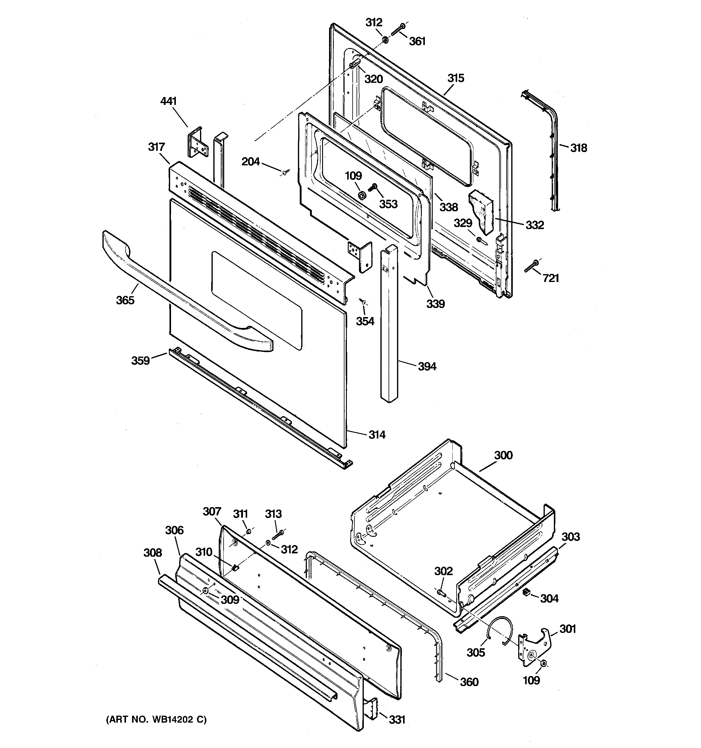 GE JGBS18DEN1WW door & drawer parts diagram