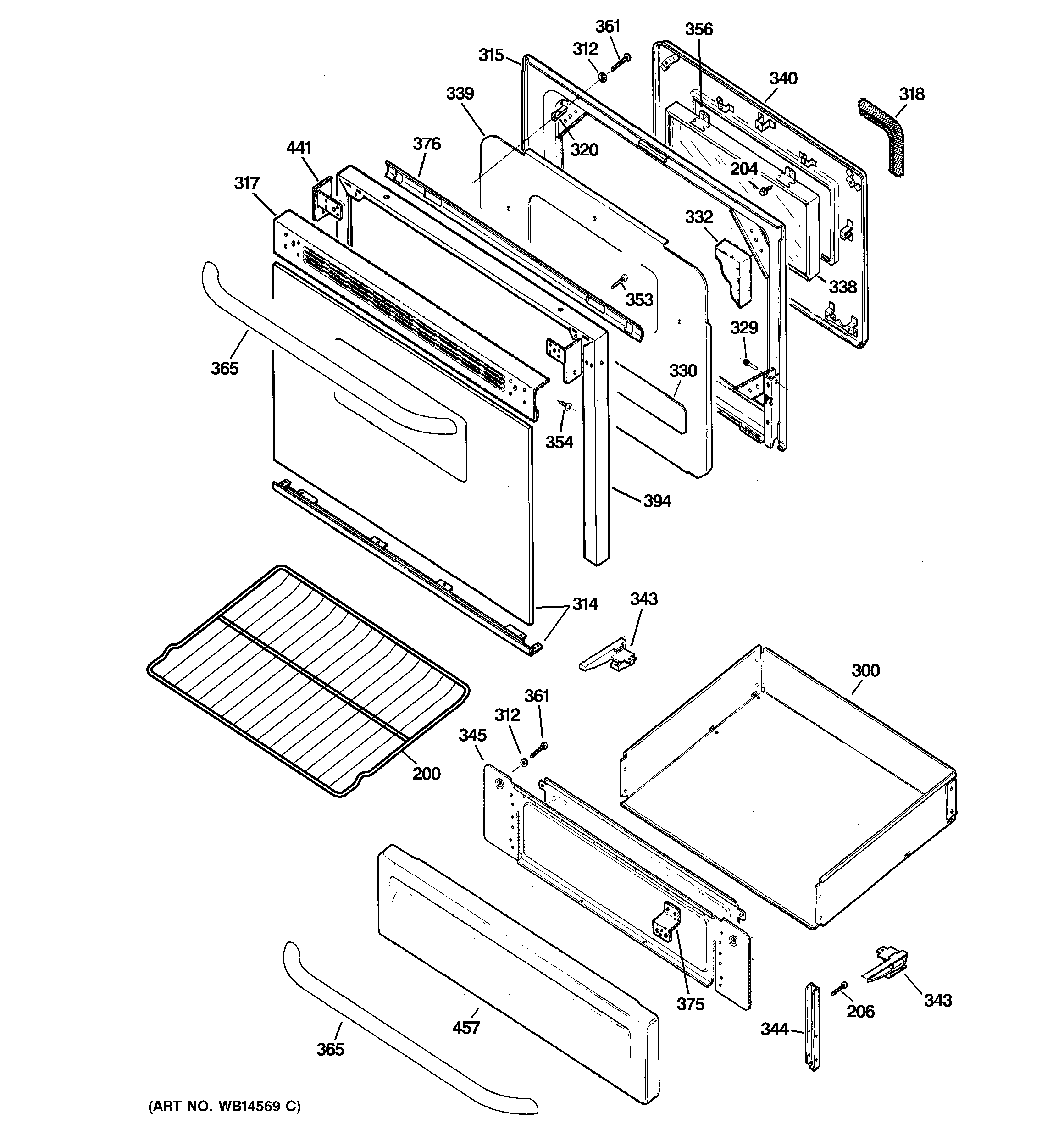 GE JGBP25SEN1SS door & drawer parts diagram