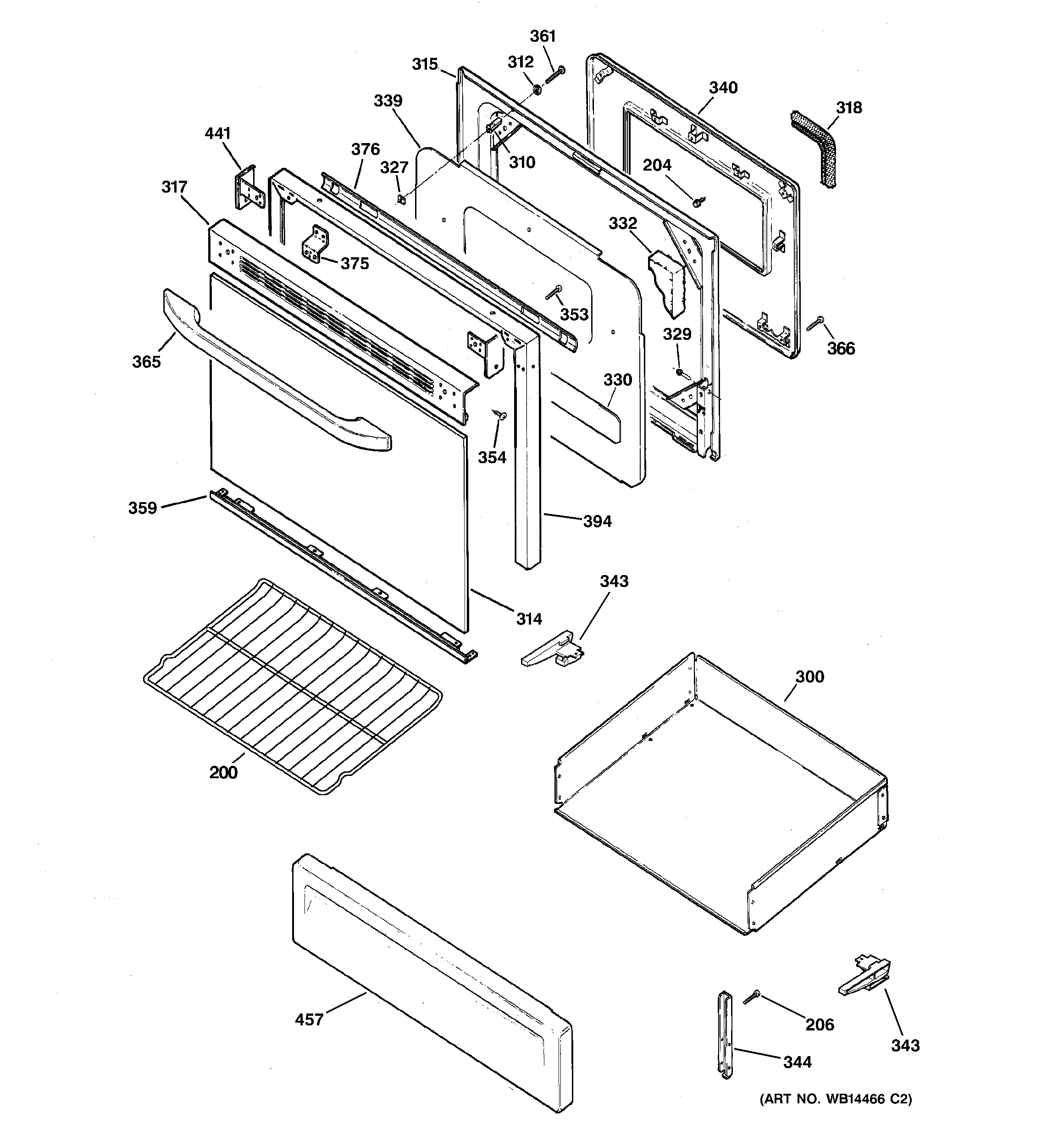 Hotpoint RGB740BEHDWH door & drawer parts diagram