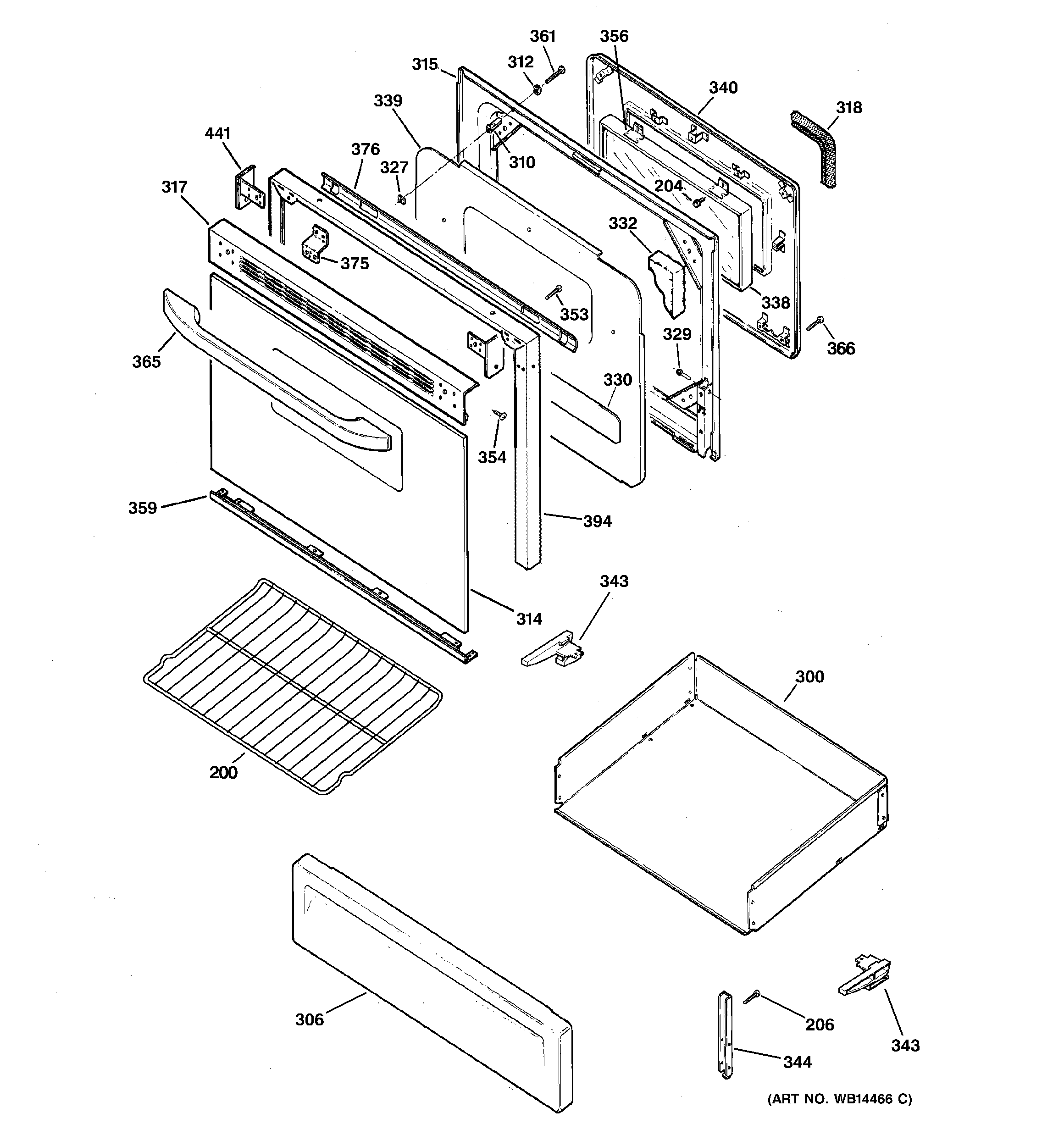 Hotpoint RGB745BEHDWH door & drawer parts diagram