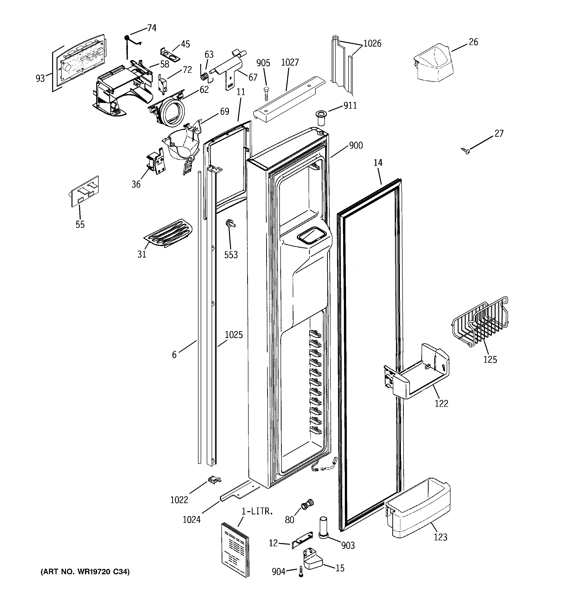 GE PSH25MGWABV freezer door diagram