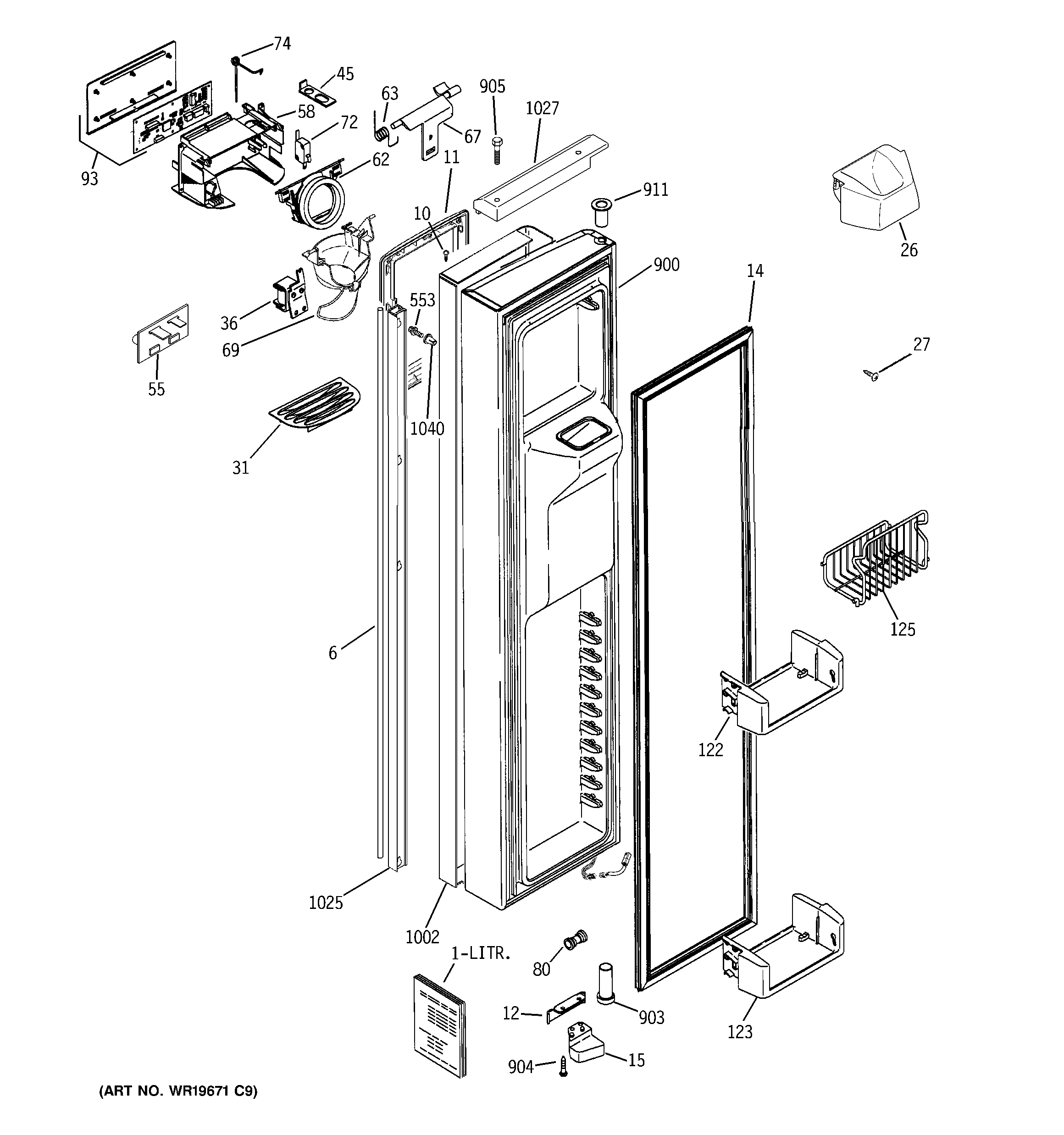 GE PSH25MSWASV freezer door diagram