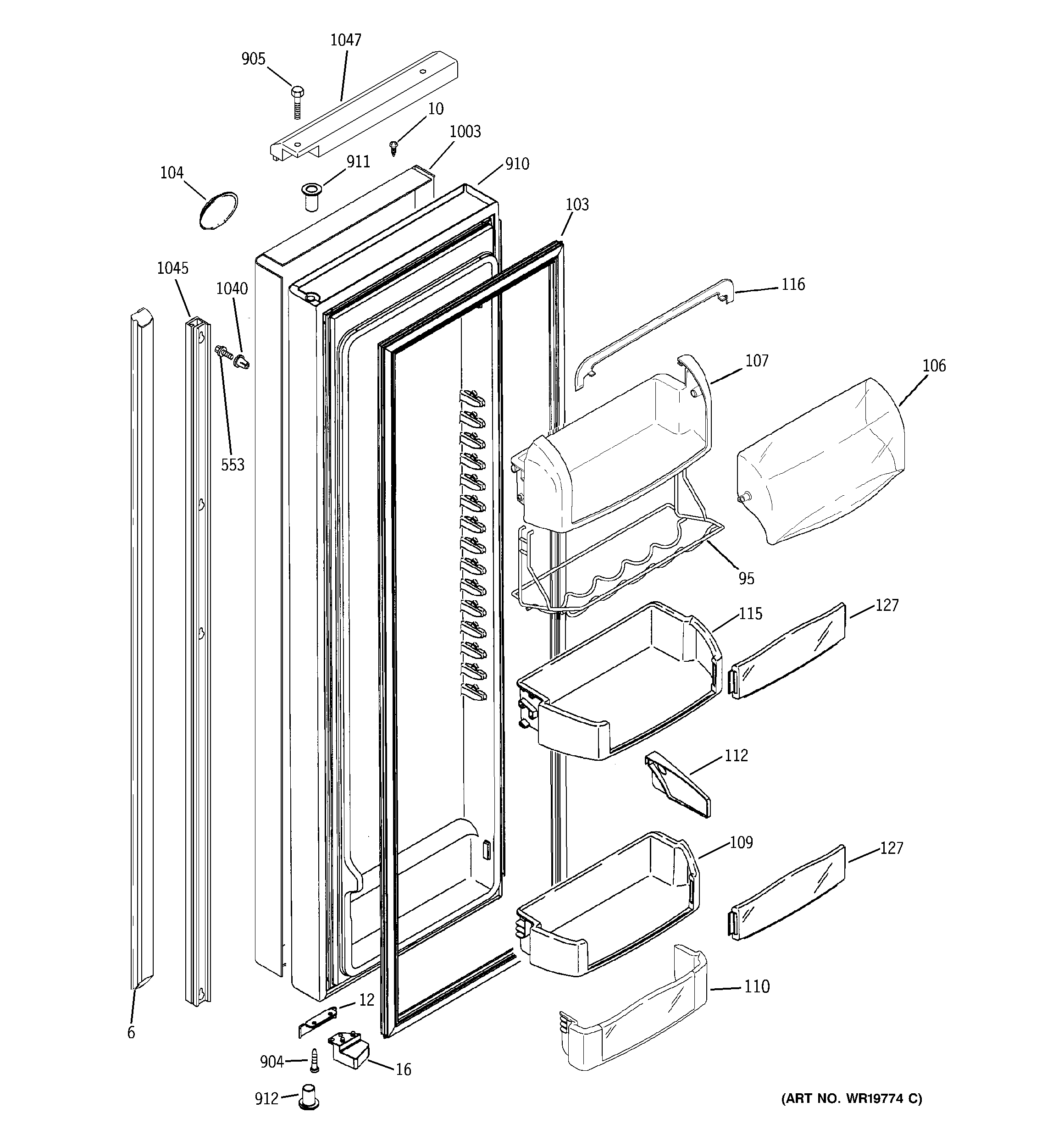 GE PSH25MSWASV fresh food door diagram