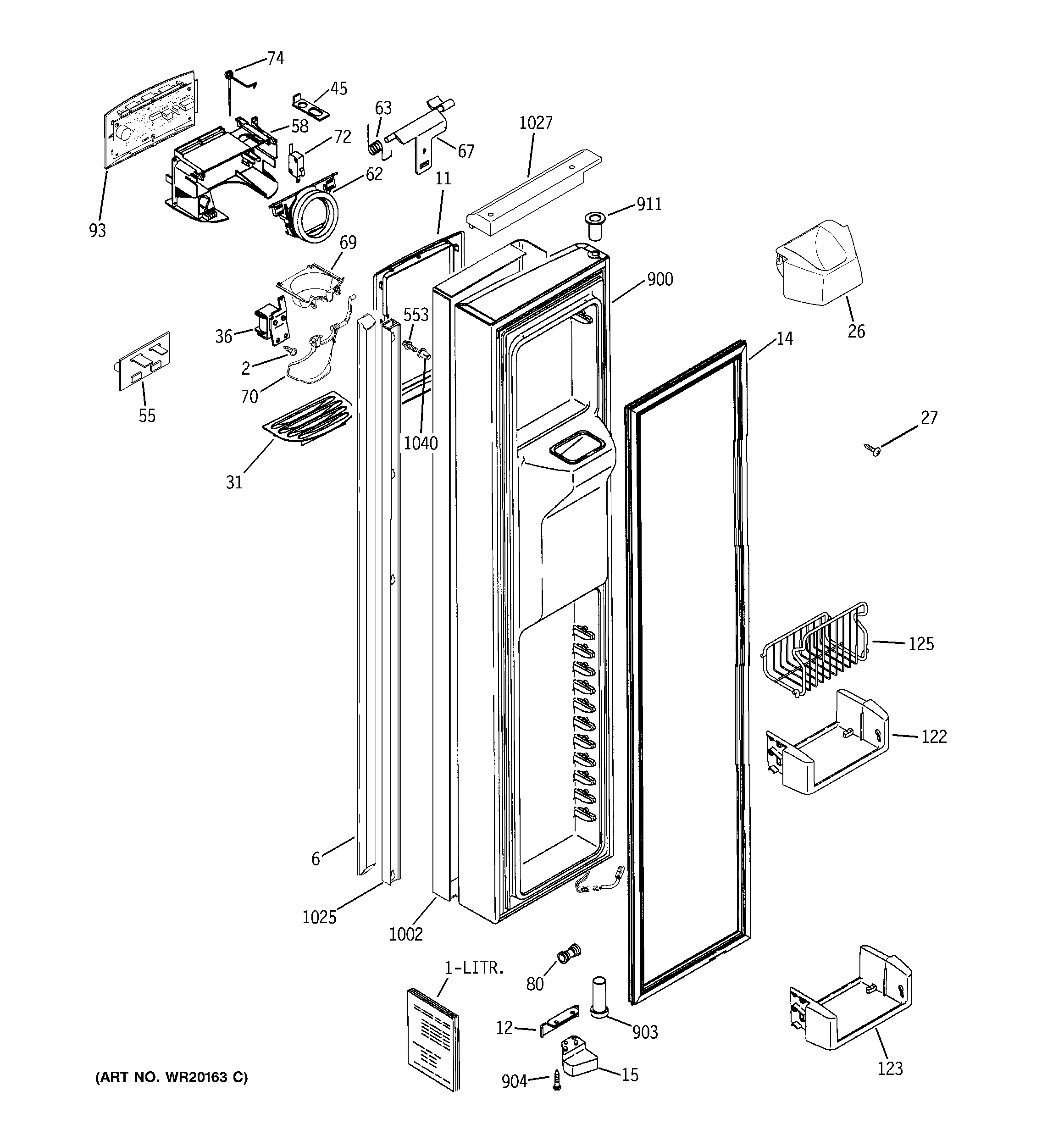 GE PSH25PSWASV freezer door diagram