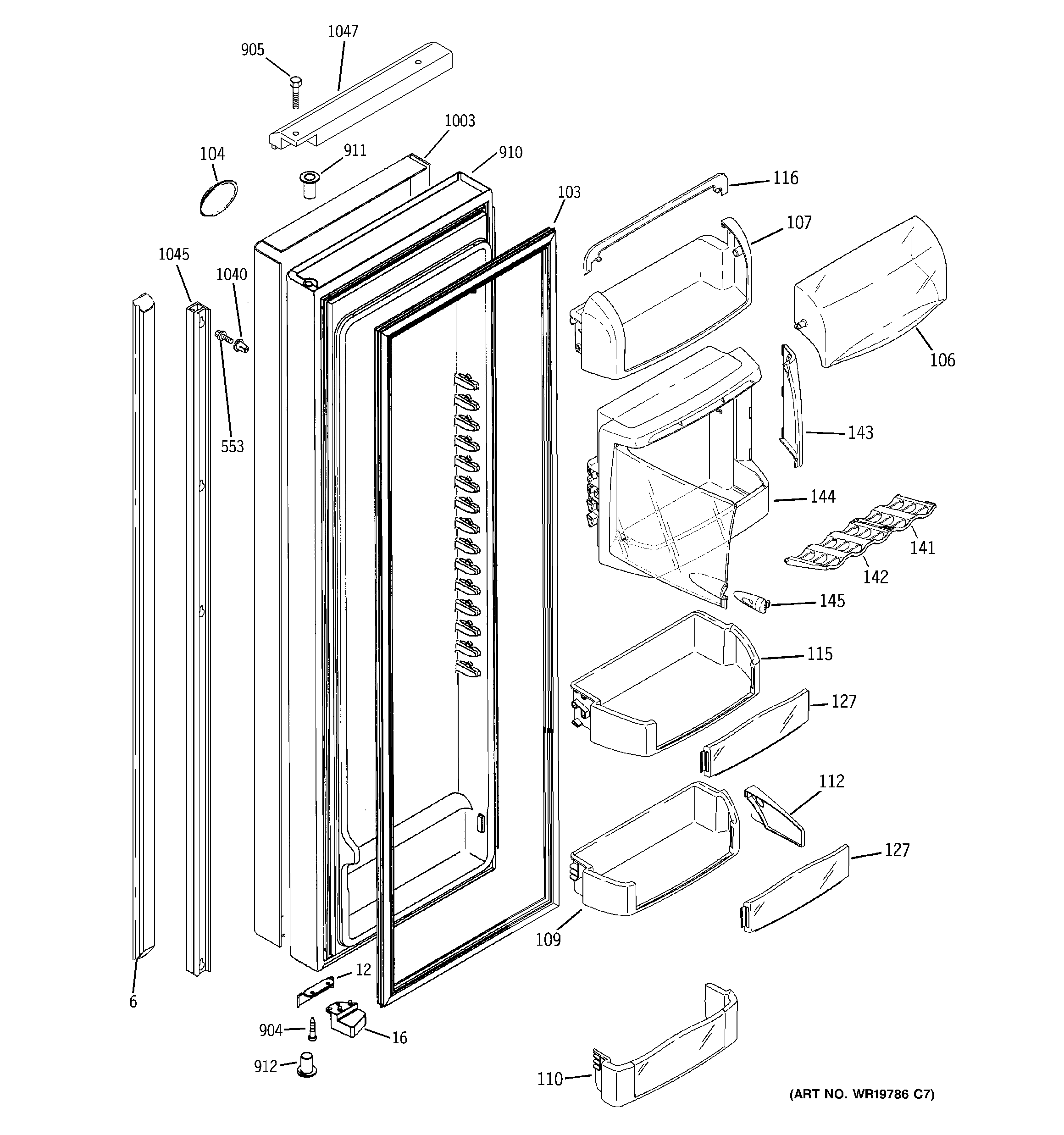 GE PSH25PSWASV fresh food door diagram