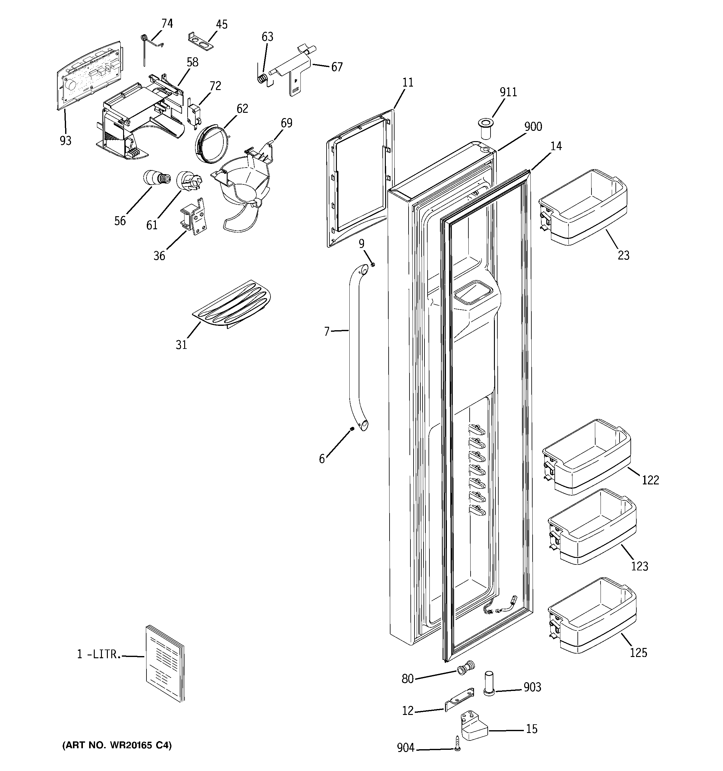 GE GCE21MGTIFSS freezer door diagram