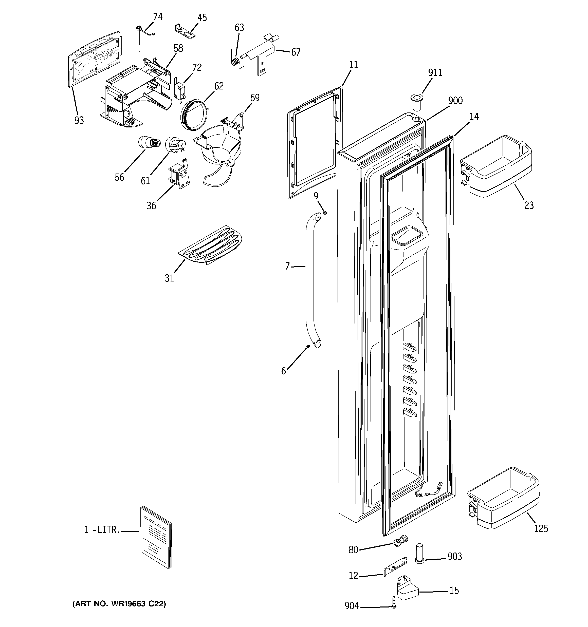 GE GCE23LGWHFSS freezer door diagram