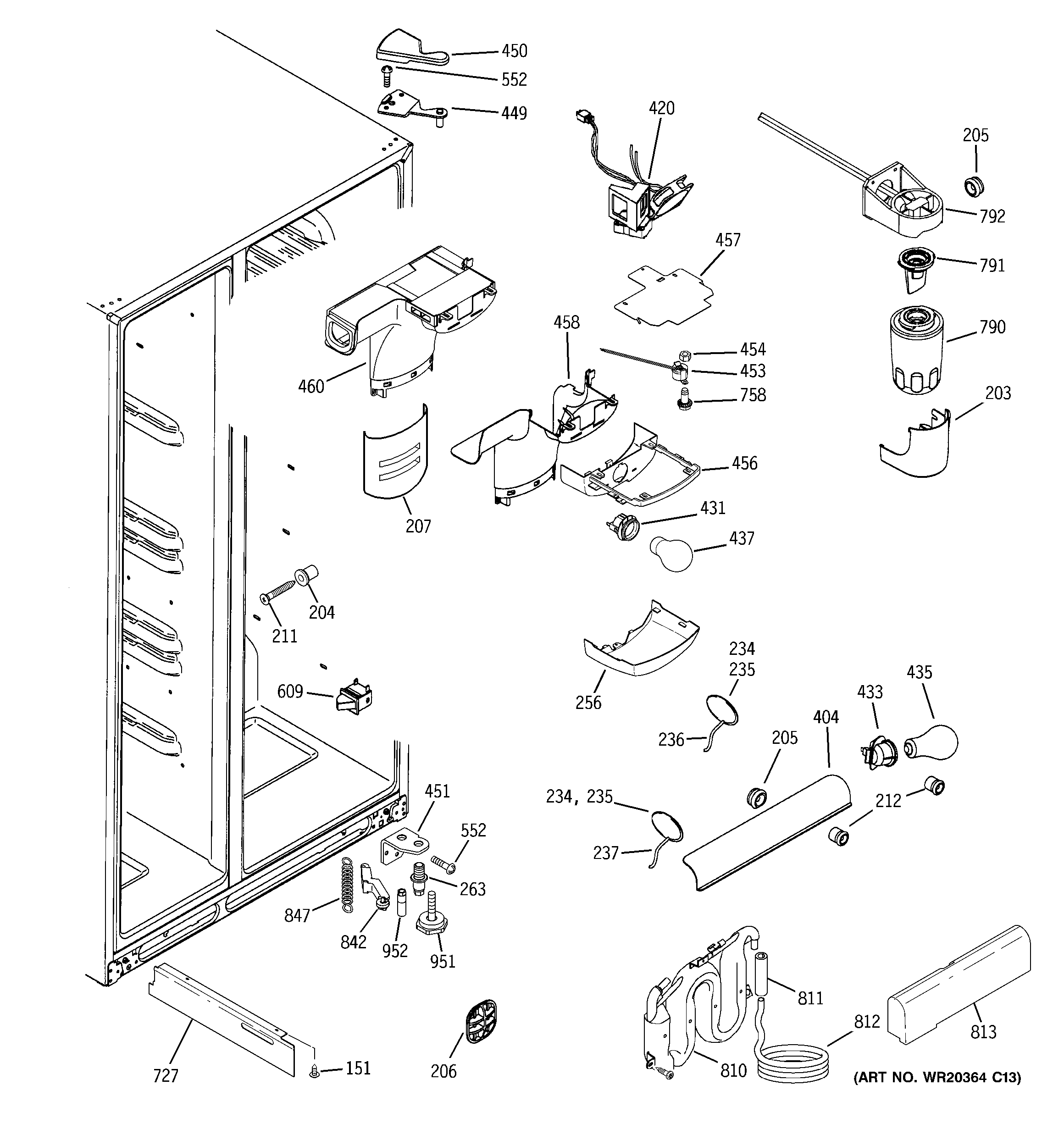 GE GCE23LGWHFSS fresh food section diagram